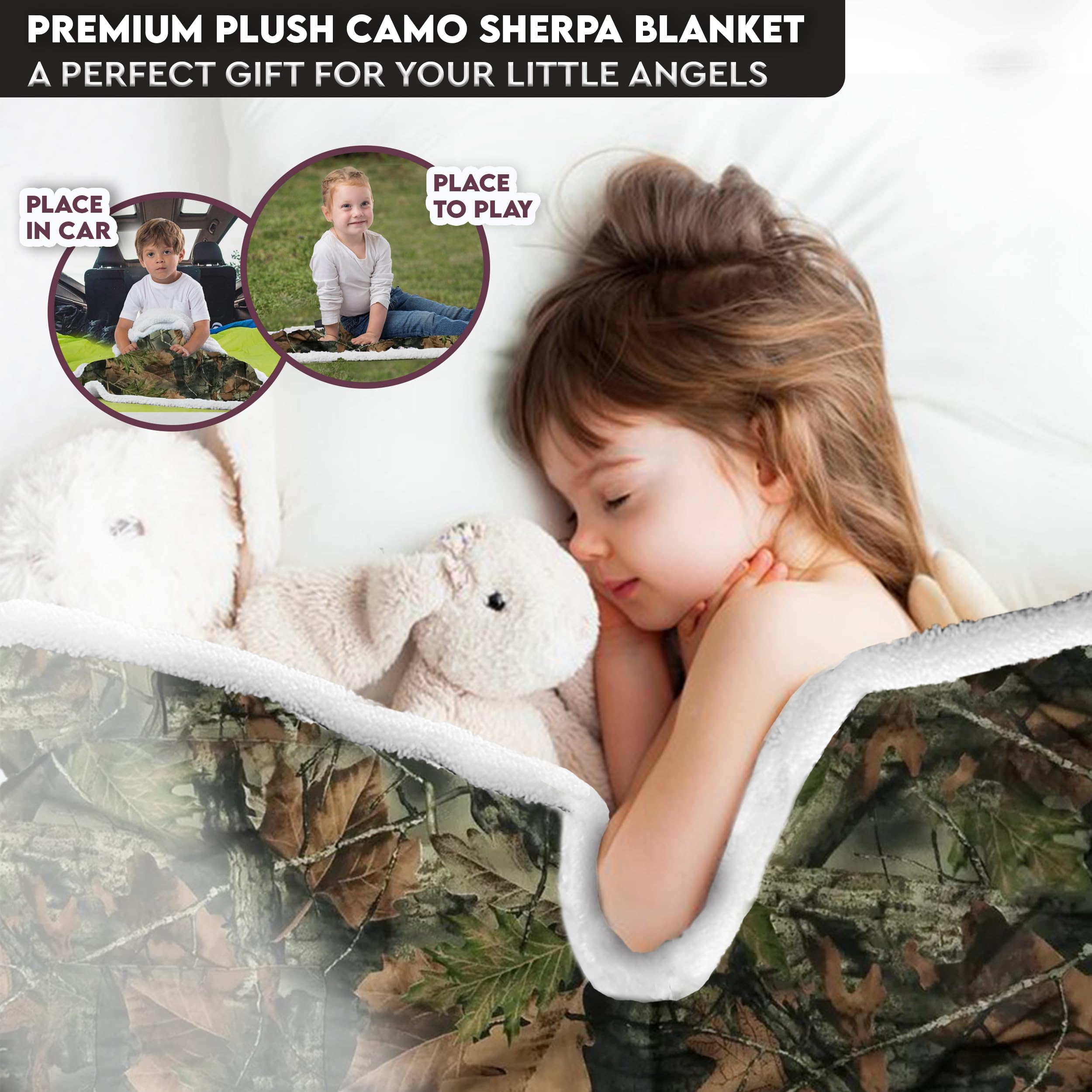 TrailCrest Baby Camo Blanket - Soft Sherpa & Plush Coral Fleece Swaddle for Infants & Toddlers | Stroller Blanket, Nursery Essential & Baby Shower Gift (Everest White) - Perfect for Outdoor Adventures, Cozy Naps & Photo Shoots