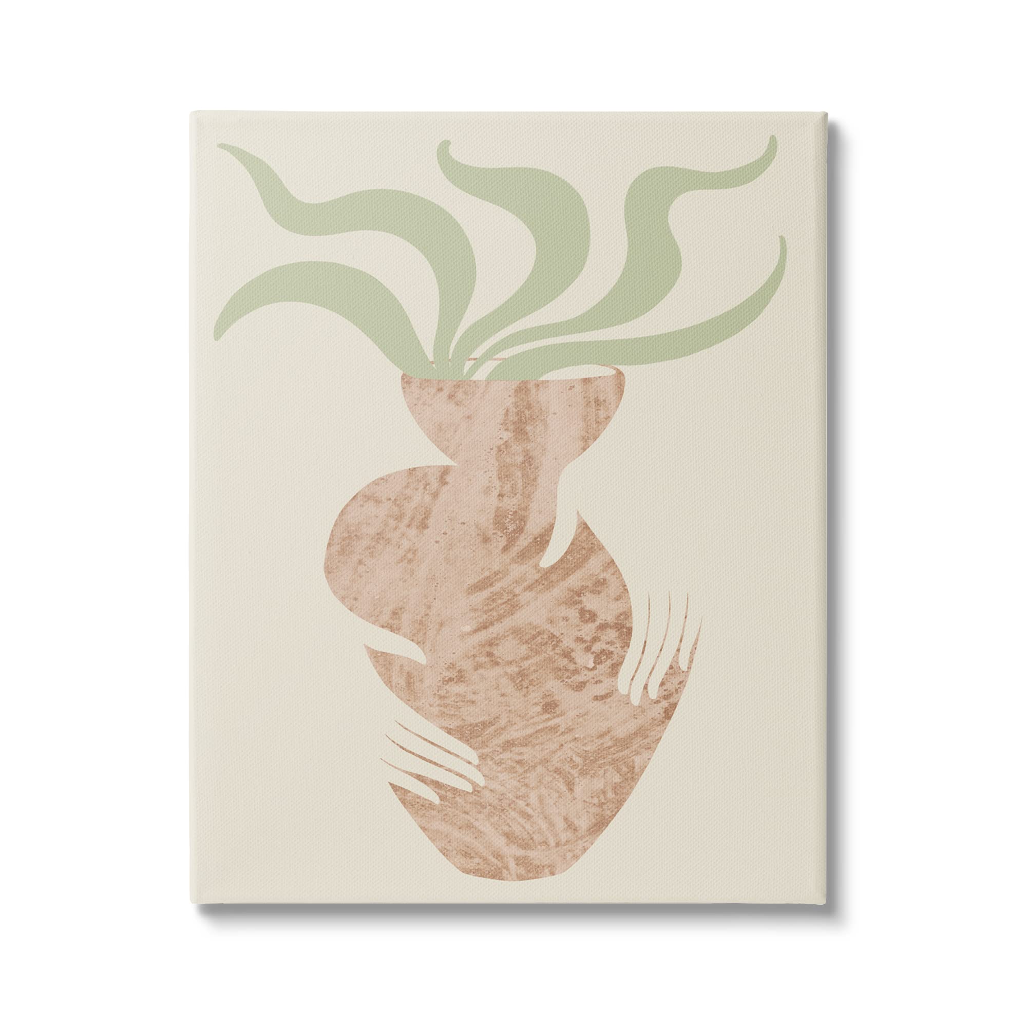 Stupell Industries Rustic Hands Holding Flower Plant Pot with Botanical Leaves - Farmhouse Home Decor by Lil' Rue | Perfect for Living Room, Kitchen, or Garden Decor