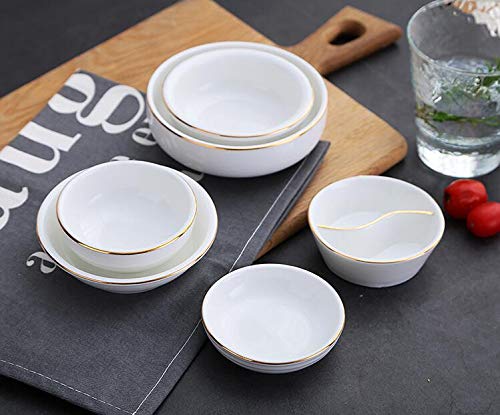Colias Wing Gold Edge Porcelain Side Dish Bowls - Set of 4 White Round Divided Compartment Bowls for Soy Sauce, Seasonings & Dips | Perfect for Sushi, Dumplings & Asian Dining