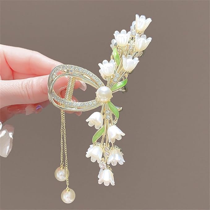Korean Style Rose Petals Butterfly Tassel Hair Clips - Large Fashion Shark Hair Claws for Women & Girls | Gold Hair Accessories for Weddings, Parties & Daily Styling (Style 1)