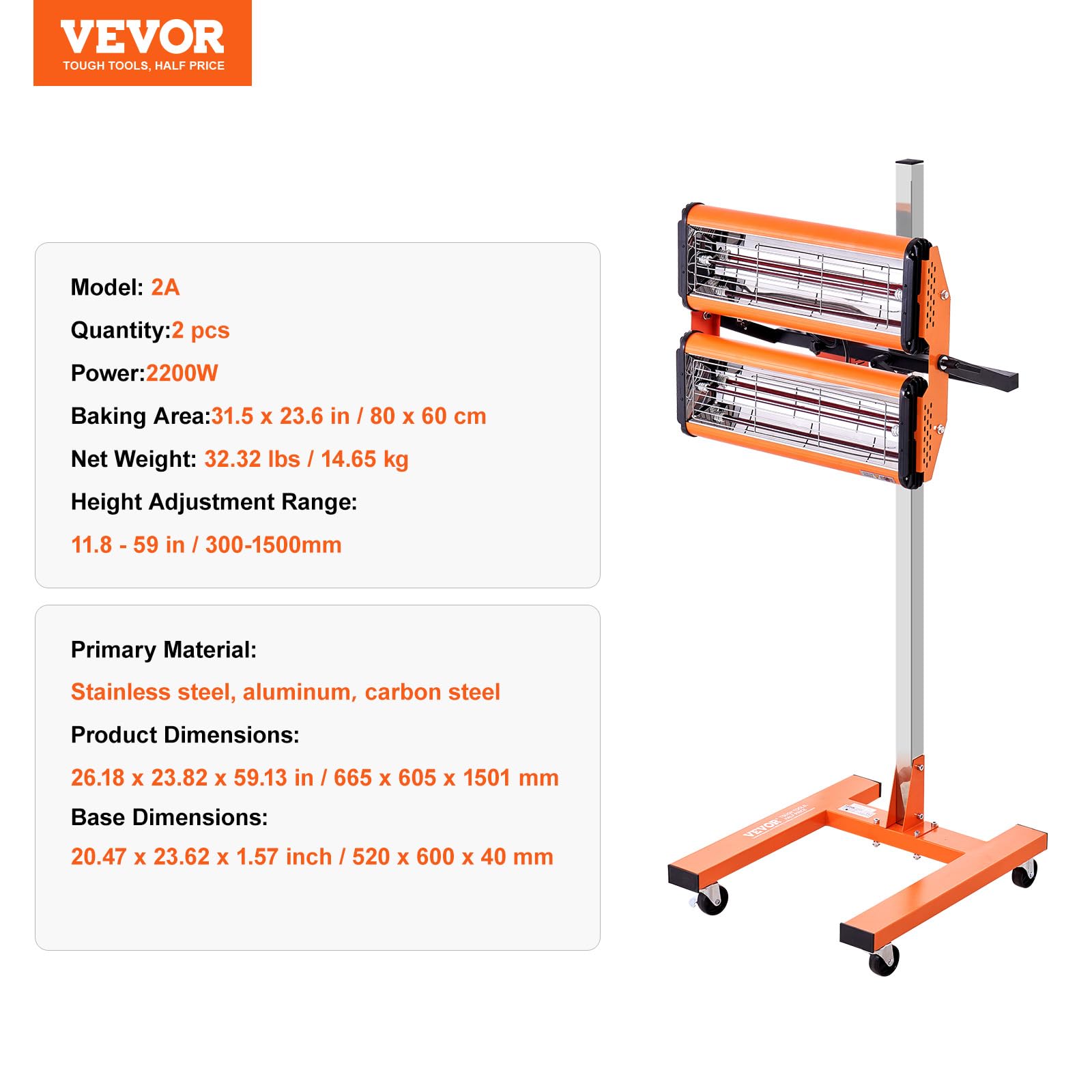 VEVOR 2000W Infrared Paint Curing Lamp - Fast Drying Car Bodywork Repair Heater with Stand | Professional Automotive Paint Dryer for DIY & Auto Shops | Perfect for Detailing, Touch-Ups & Restoration Projects