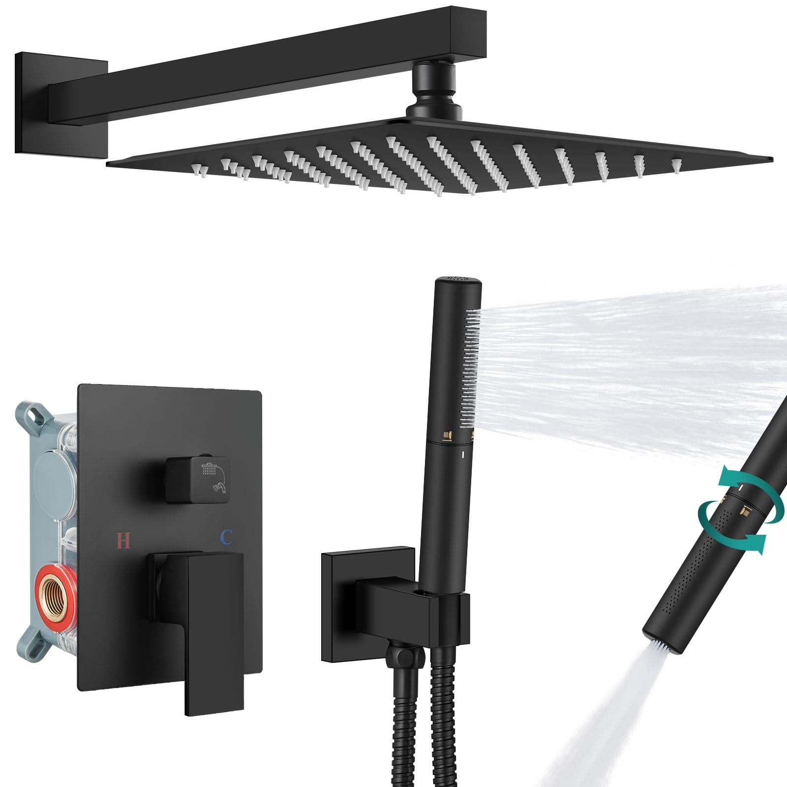 Aolemi 10 Inch Matte Black Shower System - Rainfall Shower Head & Handheld Spray Combo with High Pressure Faucet Set, 2-in-1 Wall Mount Valve for Luxurious Bathroom Experience | Perfect for Master Bath, Spa-Like Showers & Modern Home Renovations