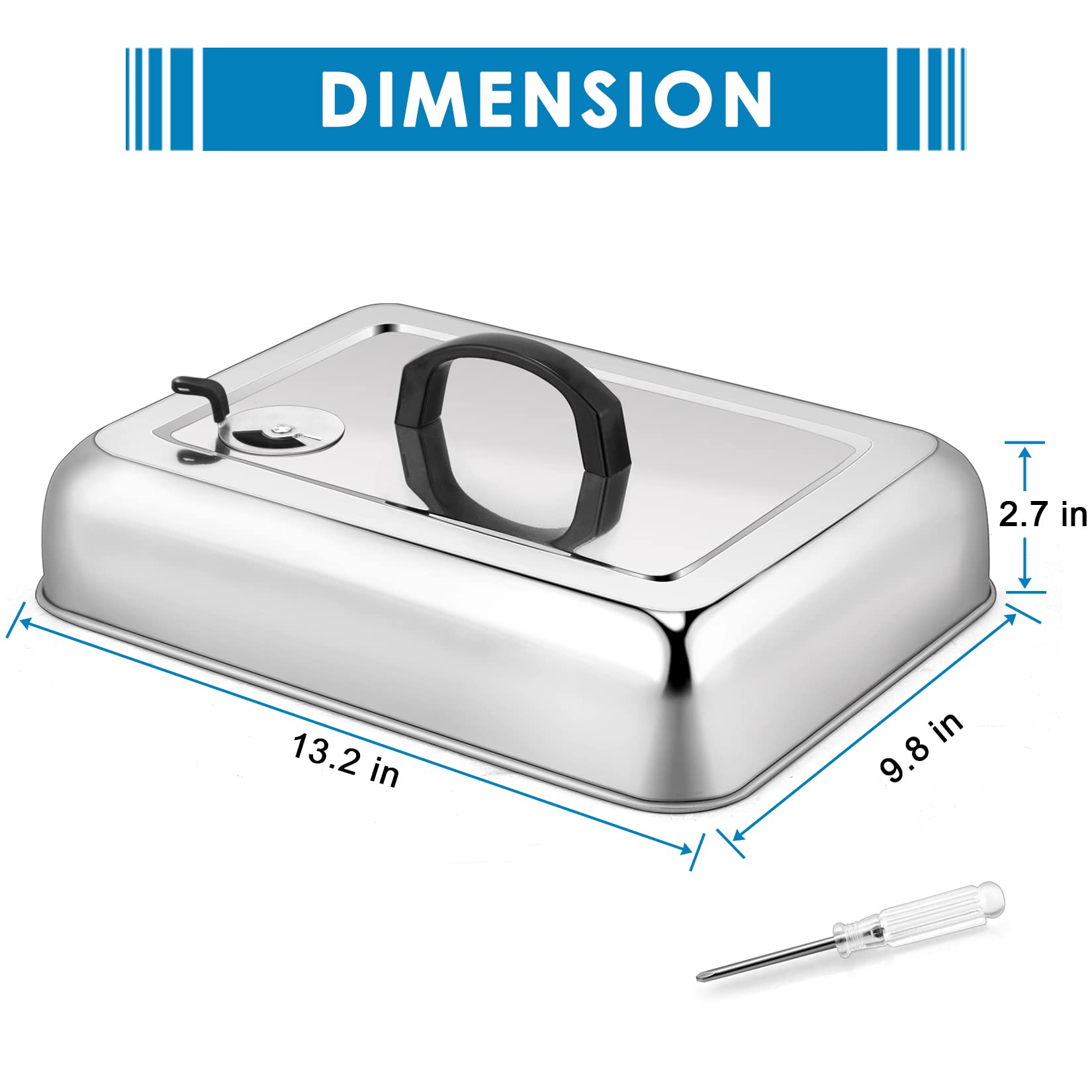 Joyfair 13 x 9.8 Inch Stainless Steel Basting Cover & Cheese Melt Dome for Flat Top Griddle - Heat-Resistant Handle, Dishwasher Safe with Vent - Perfect for Outdoor BBQ, Indoor Cooking, and Restaurant Use