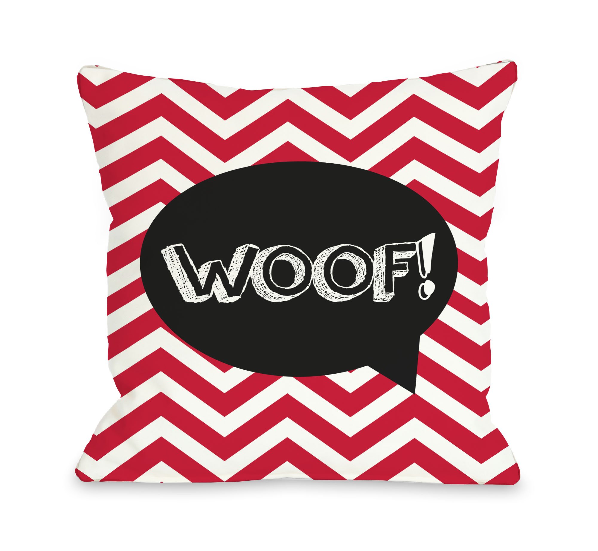 Chevron Woof Dog Pillow 14x20 Inch - Red/White for Home Decor