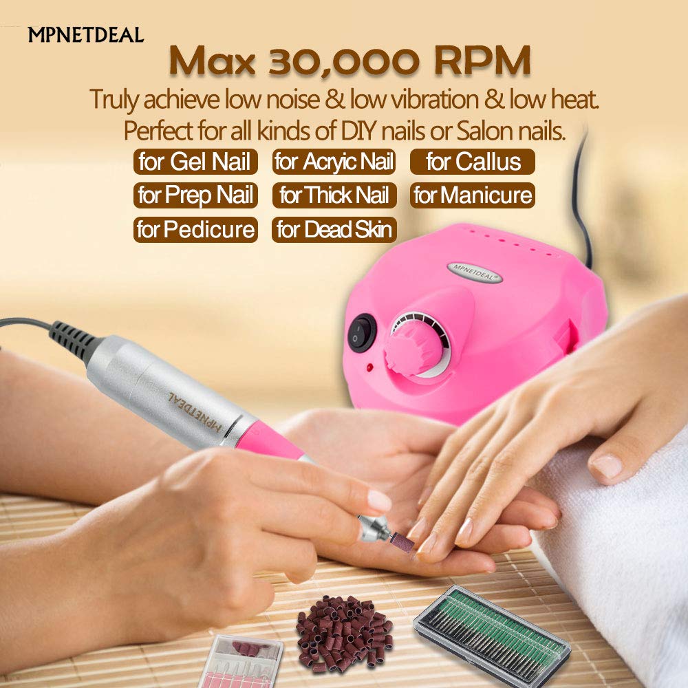 Professional Electric Nail Drill Machine 30000RPM - Efile Manicure Pedicure Tool with Foot Pedal for Acrylic, Gel & Natural Nails | Perfect for Home Use & Salon (Pink) | DIY Nail Art, French Tips & Nail Extensions