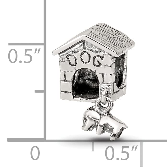 Sterling Silver Dog House Dangle Bead QRS3511 - Reflection Beads for Jewelry Making, DIY Crafts, and Pet Lover Gifts - Perfect for Necklaces, Bracelets, and Keychains