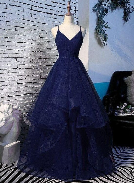 Navy Blue Tulle Long Birthday Party Dress | A-Line Formal Evening Gown 2311 | Perfect for Quinceañera, Prom, Wedding Guest & Special Occasions