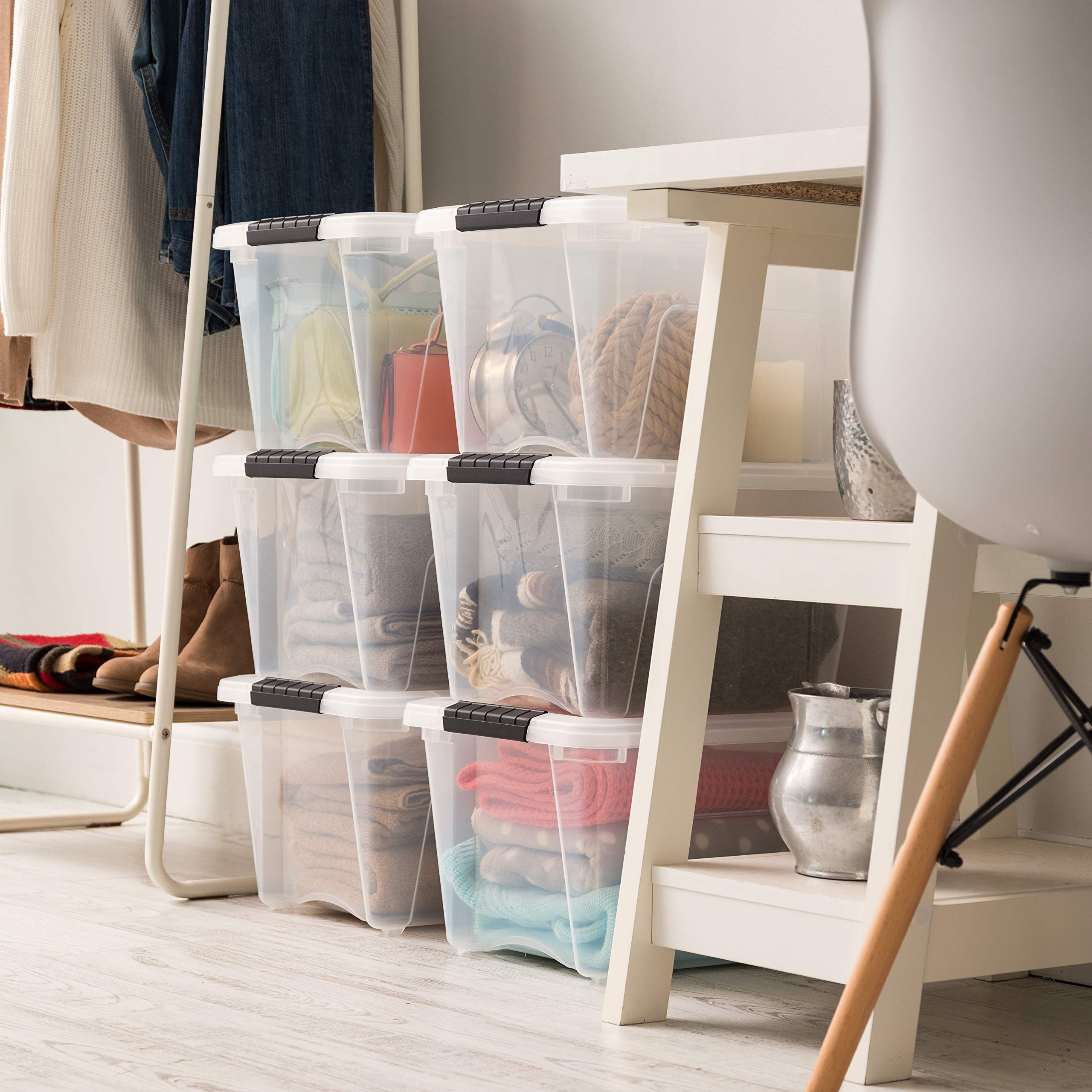 19 Quart Clear Plastic Storage Bins with Pearl Lids - Set of 12 for Home Organization, Pantry, Closet & Office Supplies | Stackable & Durable Storage Containers