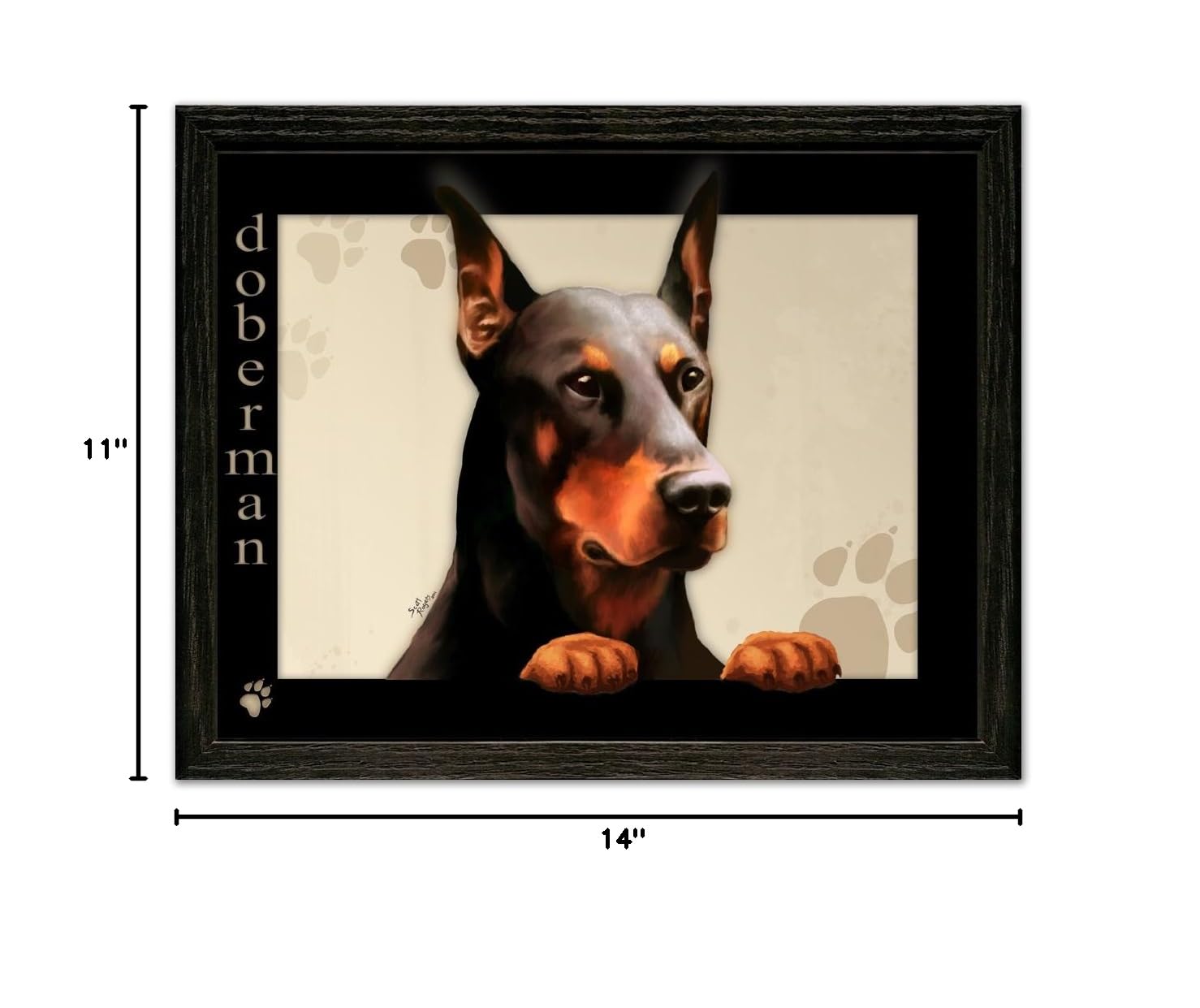 Doberman Dog Art Print by Scott Rogers - 'Paws on the Picture Frame' 13x10 Framed Wall Decor for Living Room, Office & Pet Lover Gifts