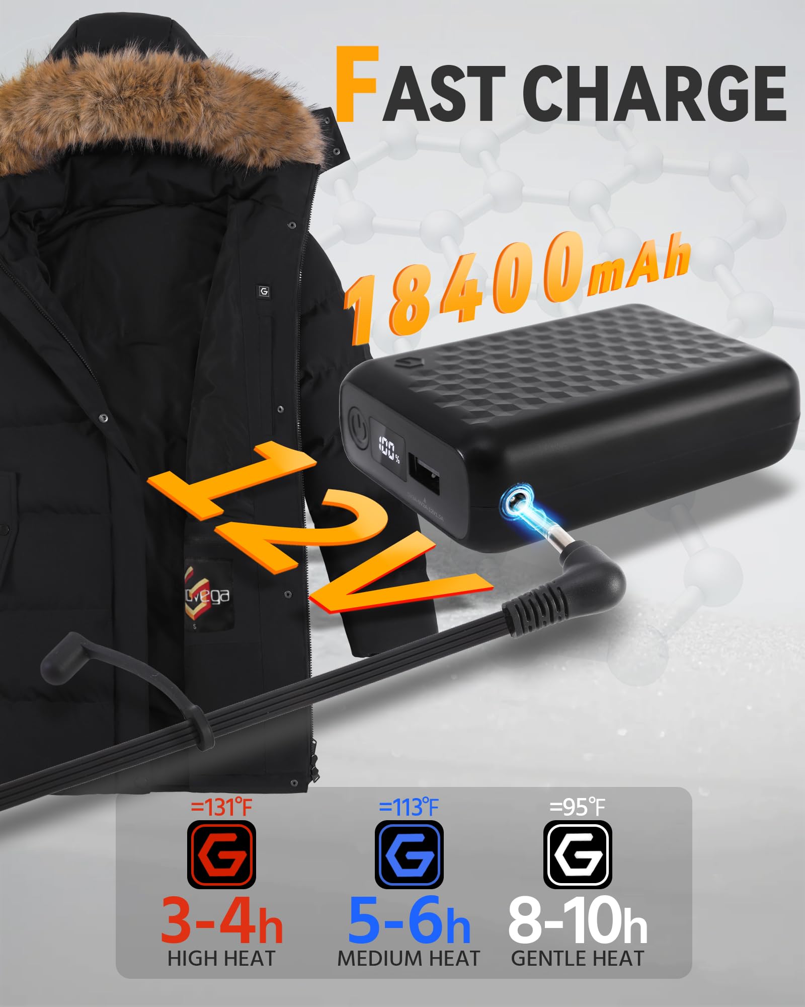Graphene Heated Jacket for Women - 12V Fast Charging, 18400mAh Large Battery - Perfect for Winter Outdoor Activities, Skiing, Camping & Hiking