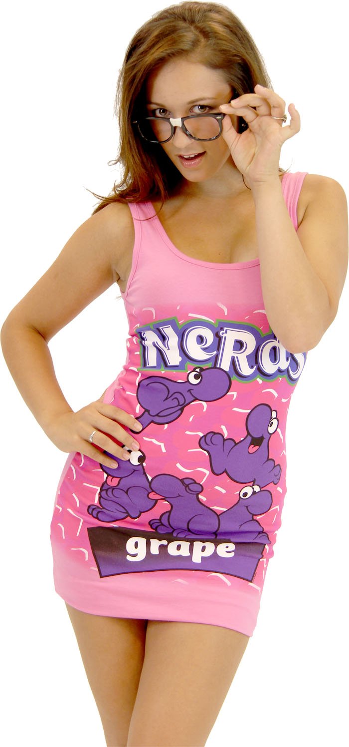 Women's Nerds Candy Print Tunic Tank Dress with Nerd Glasses - Fun Graphic Tee Dress for Cosplay, Comic Con & Geek Fashion