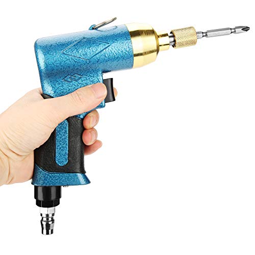 Industrial Pneumatic Screwdriver Gun - 1/4 Inch 9000 RPM Reversible Air Screwdriver with Grip & Bit Set | Heavy-Duty Handheld Power Tool for Construction, Automotive Repair & Woodworking Projects
