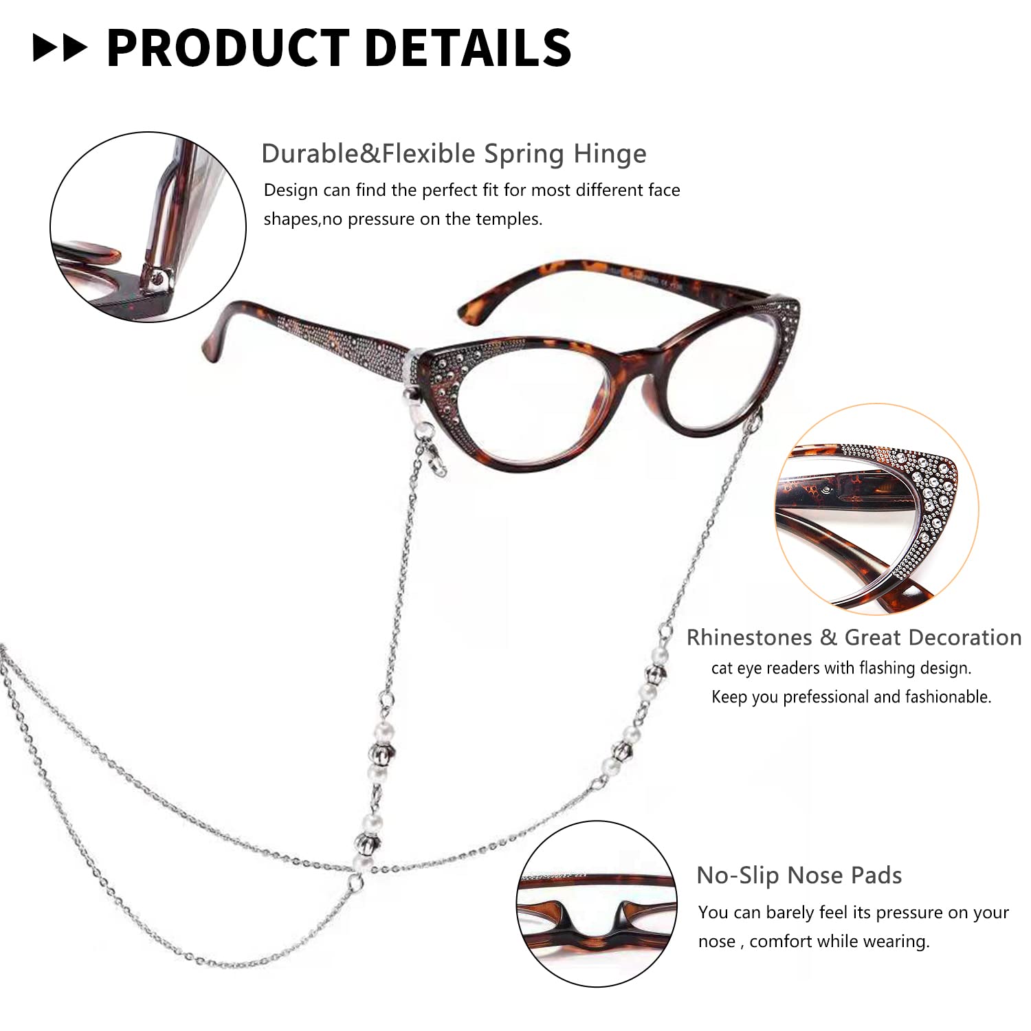 Blue Light Blocking Cat Eye Reading Glasses for Women - 3 Pack Computer Readers with Spring Hinge (2.50 Magnification) - Anti Glare UV Protection Eyewear for Office, Reading & Screen Time