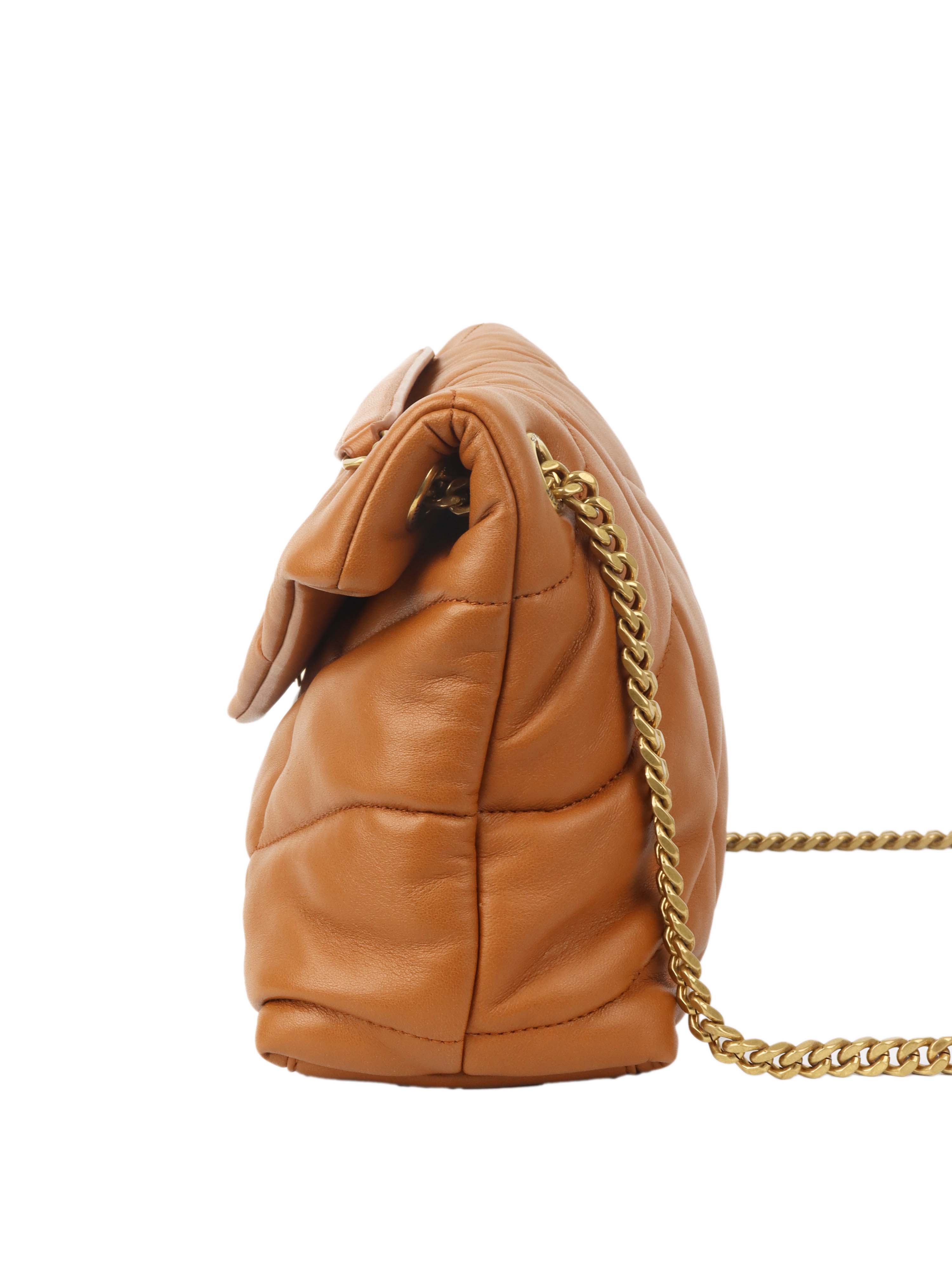 Saint Laurent Caramel Puffer Small Crossbody Bag - Luxury Leather Shoulder Purse for Women | Perfect for Date Night, Travel & Everyday Use
