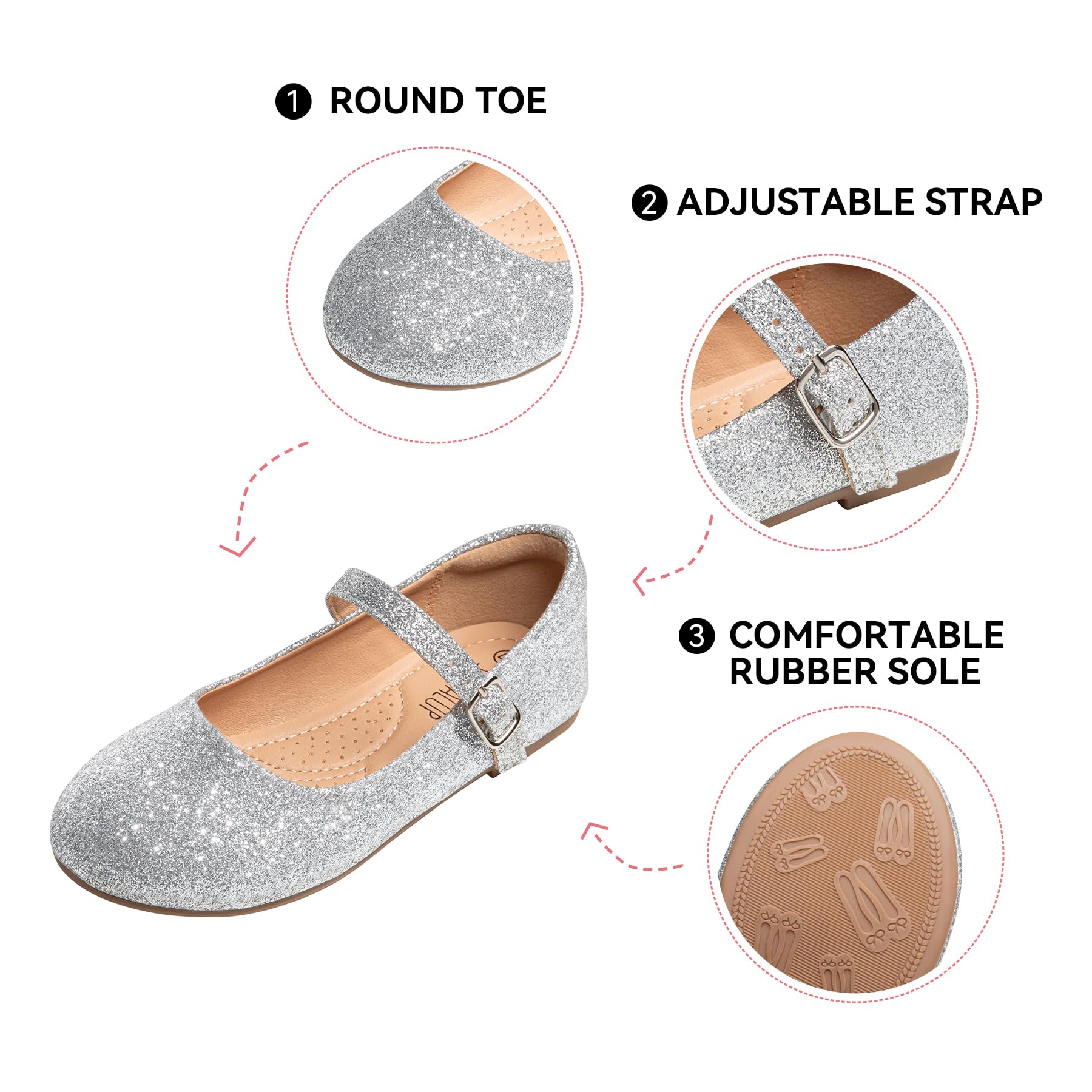 SANDALUP Girls Mary Jane Ballet Flats - Comfortable Dress Shoes for Toddler & Little Girls - Perfect for Wedding, Party, School, Church & Special Occasions