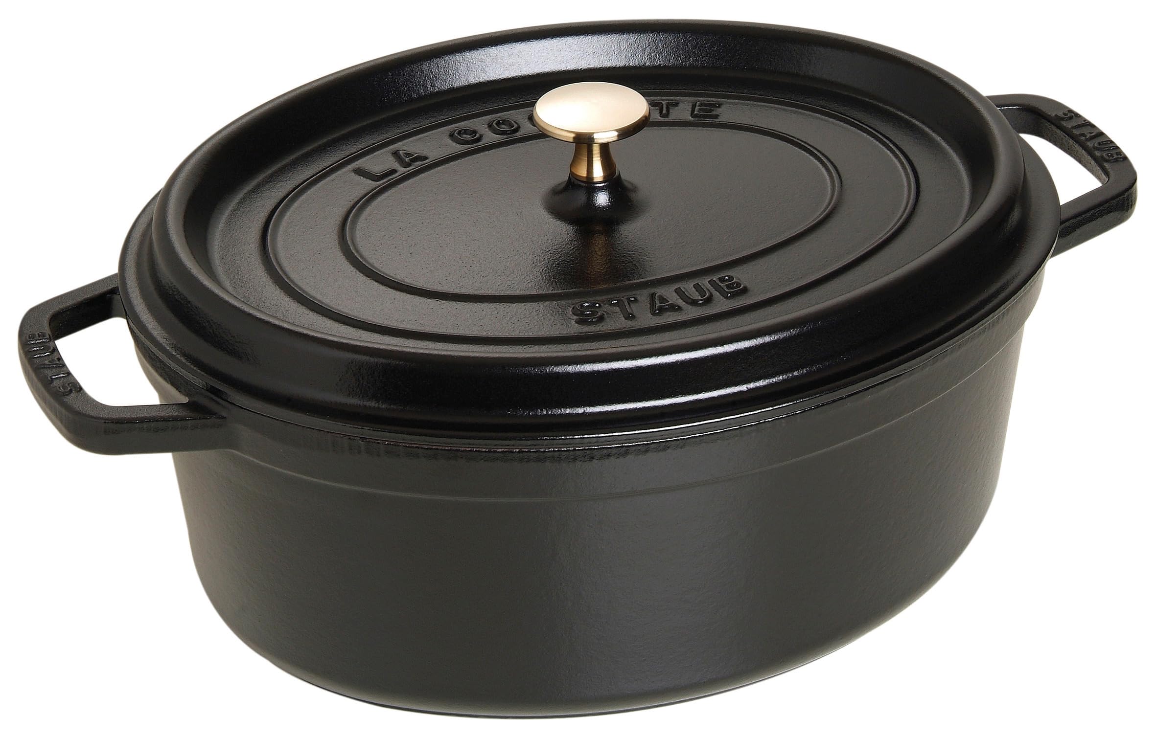 Staub 37cm Cast Iron Dutch Oven - Enameled Black Cocotte for Stovetop, Oven & Grill - Perfect for Braising, Stewing & Baking - Heavy Duty Cookware for Home Chefs