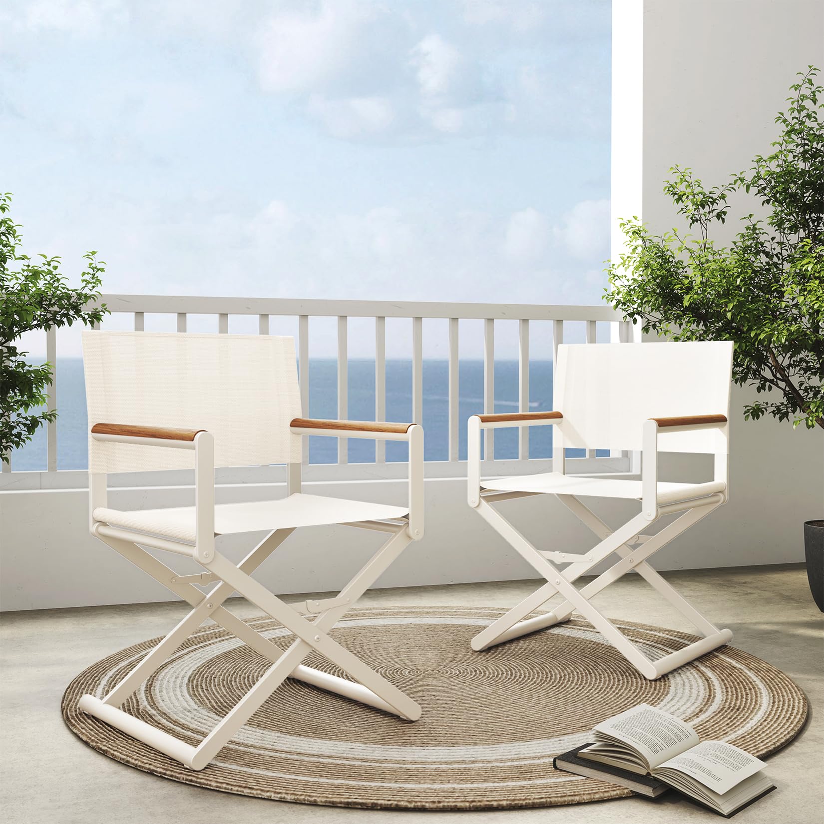 **Extra-Wide 2-Pack Folding Directors Chairs with Sling & Woodgrain Armrests - Patio, Outdoor Dining, Beach, Camping & Picnic - Apricot Color**