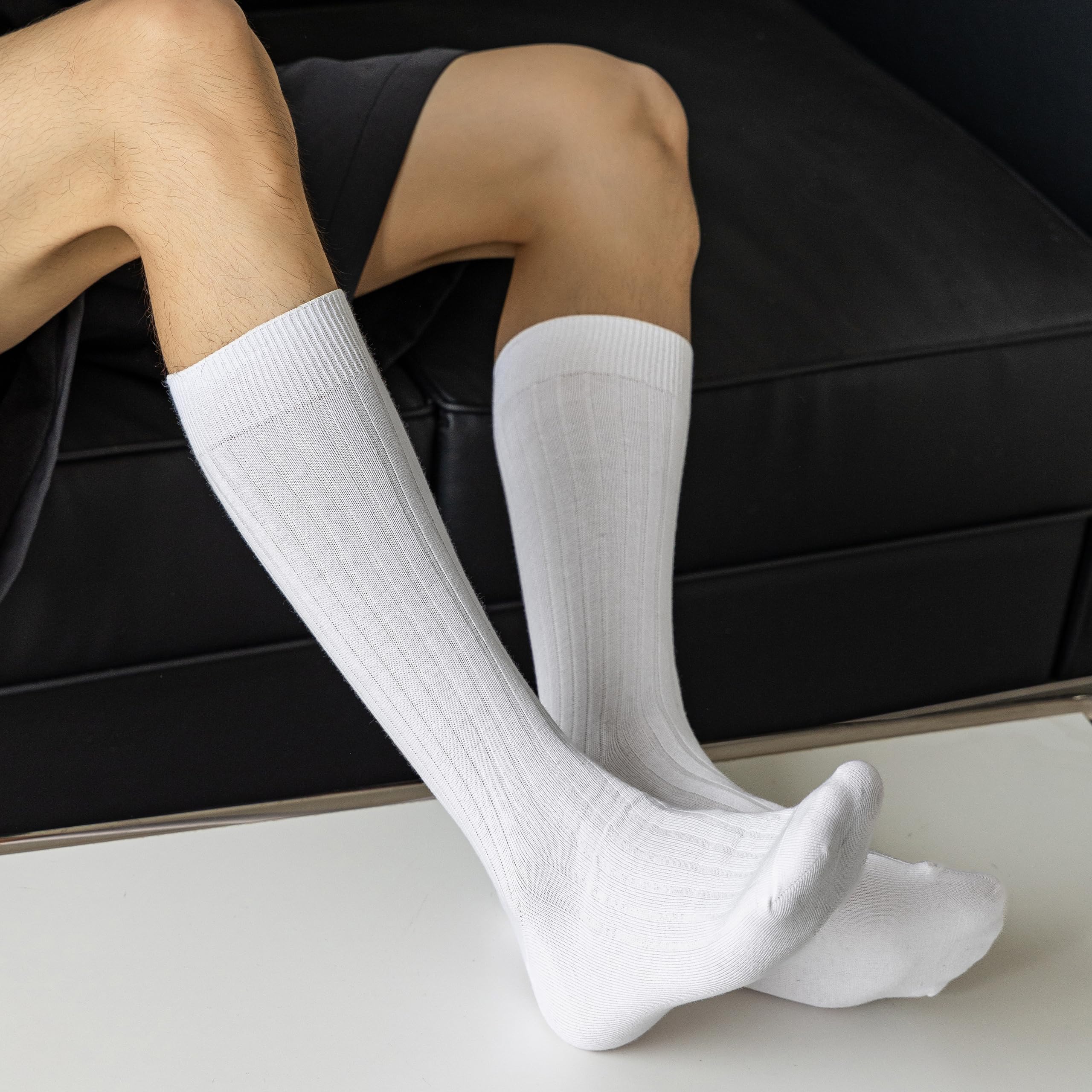 3 Pairs Men's Dress Socks - Super Soft Thin & Lightweight Ribbed Socks for Business & Formal Wear - Comfortable Office & Wedding Socks for Men