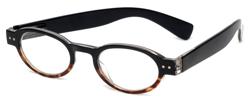 Calabria 4372 Black Tortoise +6.00 Oval European Reading Glasses with Case - Stylish 2-Tone Design for Reading, Computer Work & Fashion Accessory