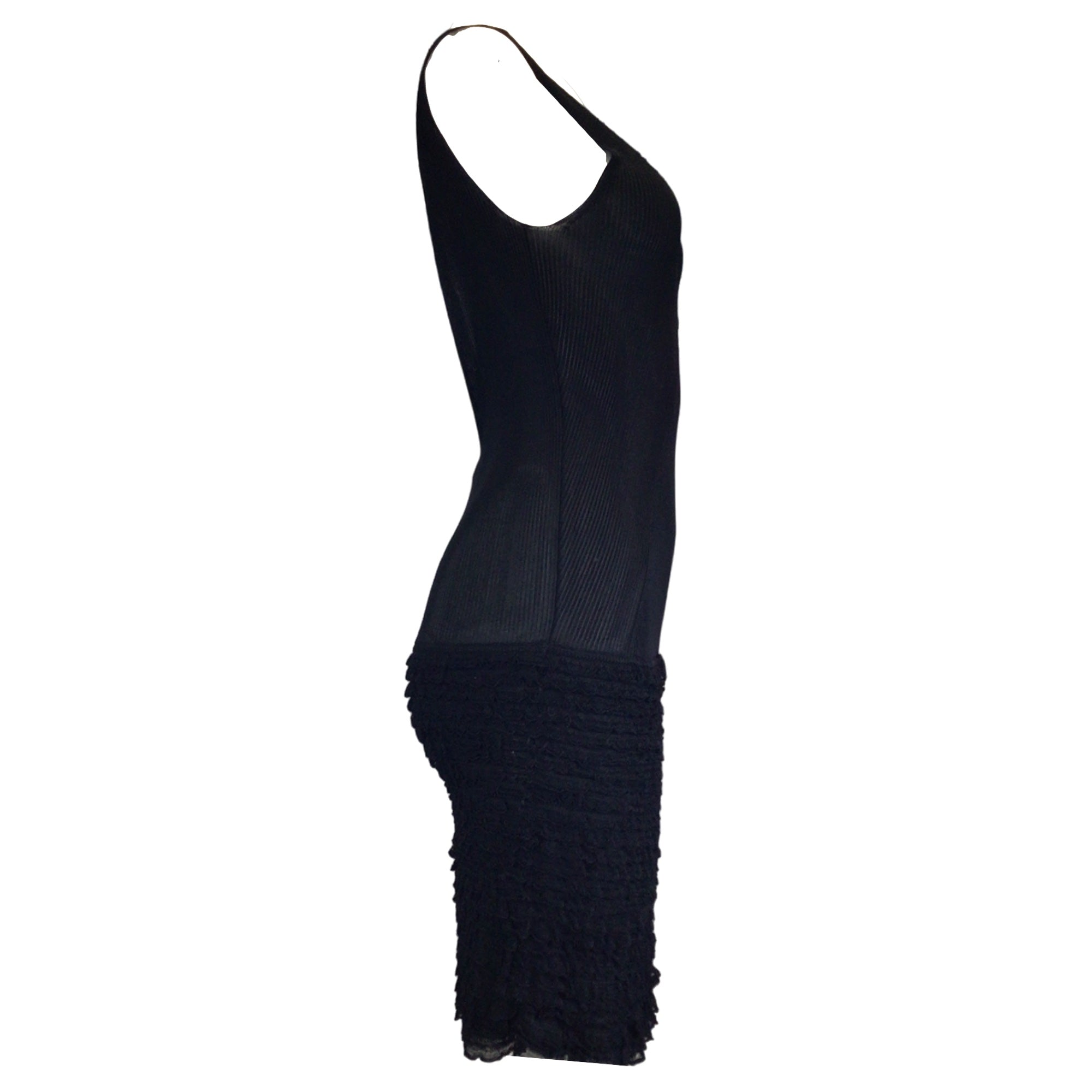 Chanel Black Ruffled Sleeveless Knit Tank Dress for Women - Elegant Party & Evening Wear - Perfect for Cocktail Parties, Date Nights & Special Occasions
