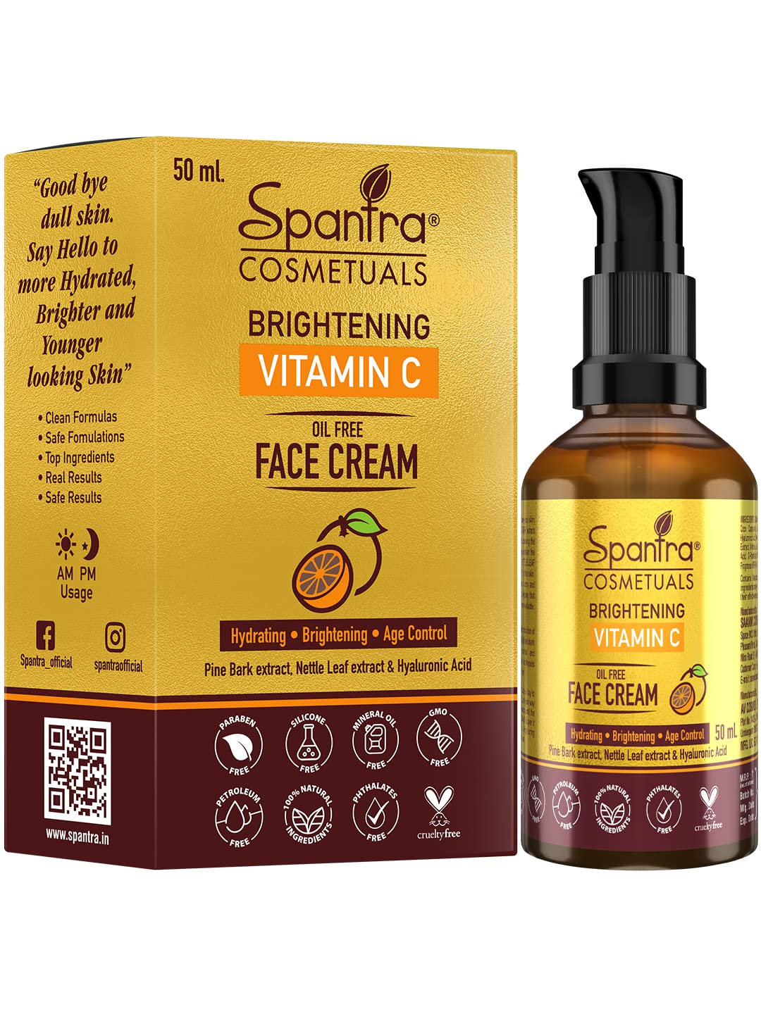 Spantra Vitamin C Face Cream - 50ml Light Moisturizer for Face, Hands & Body | Non-Greasy Hydrating Cream with Vitamin C | Winter Protection Cream for Dry Skin | Unisex Skincare for Men & Women | Perfect for Daily Use, Travel & Night Care Routine
