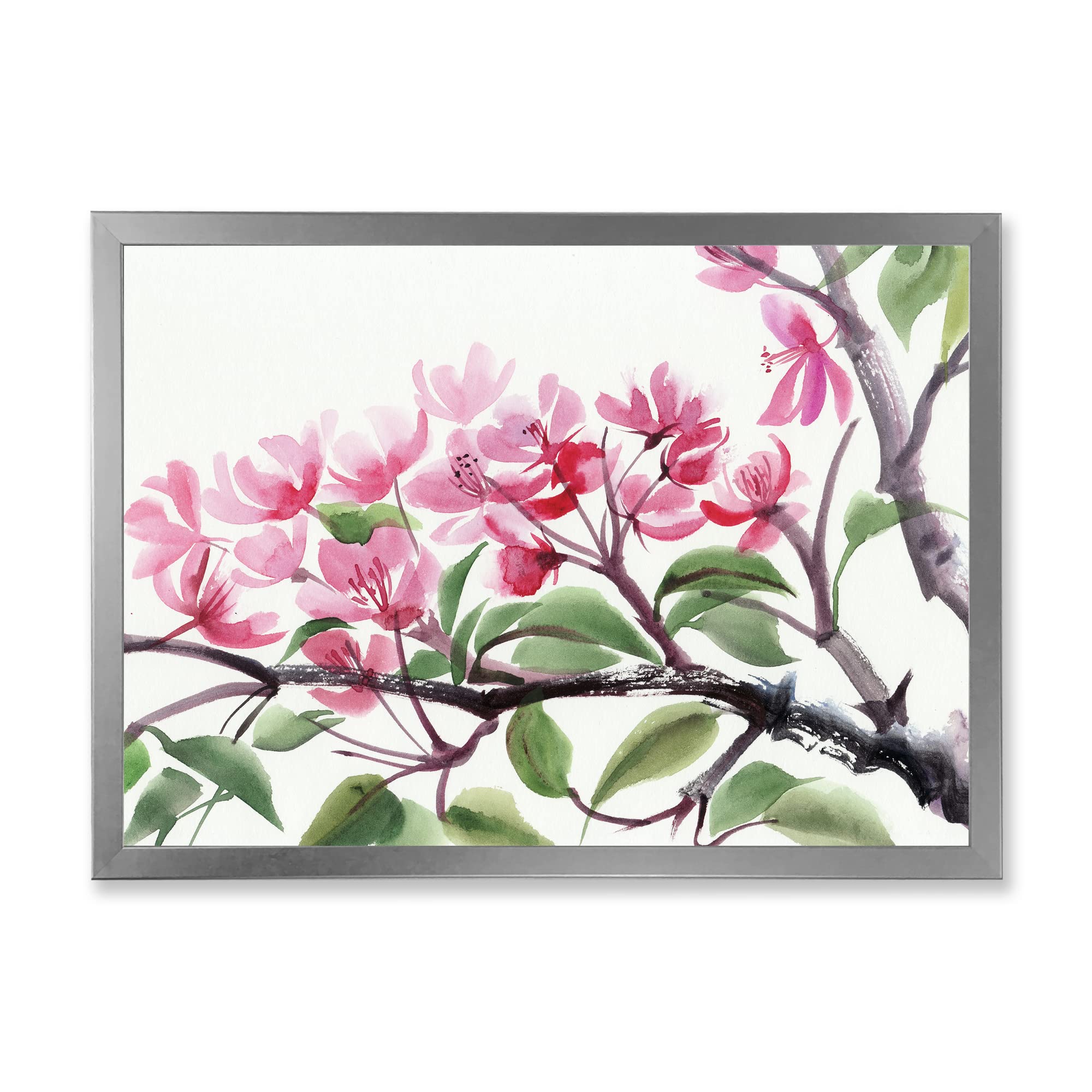 DesignQ Pink Blossoming Tree Traditional Framed Wall Art - Elegant Home Decor for Living Room, Bedroom & Office - Perfect Gift for Housewarming & Holidays