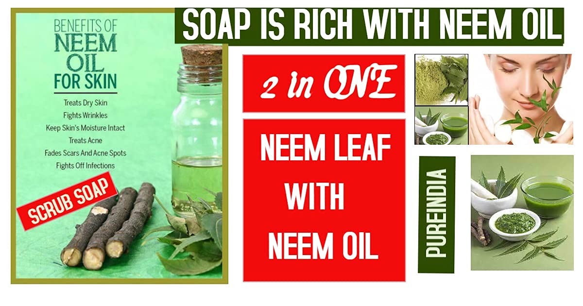 **PUREINDIA Handmade Neem Scrub Bar for Acne & Pimples - Pack of 3 (100g Each) with Natural Neem Petals & Oil - No Synthetic Fragrance - Facial & Body Cleansing for Clear Skin - Perfect for Daily Skincare Routine**