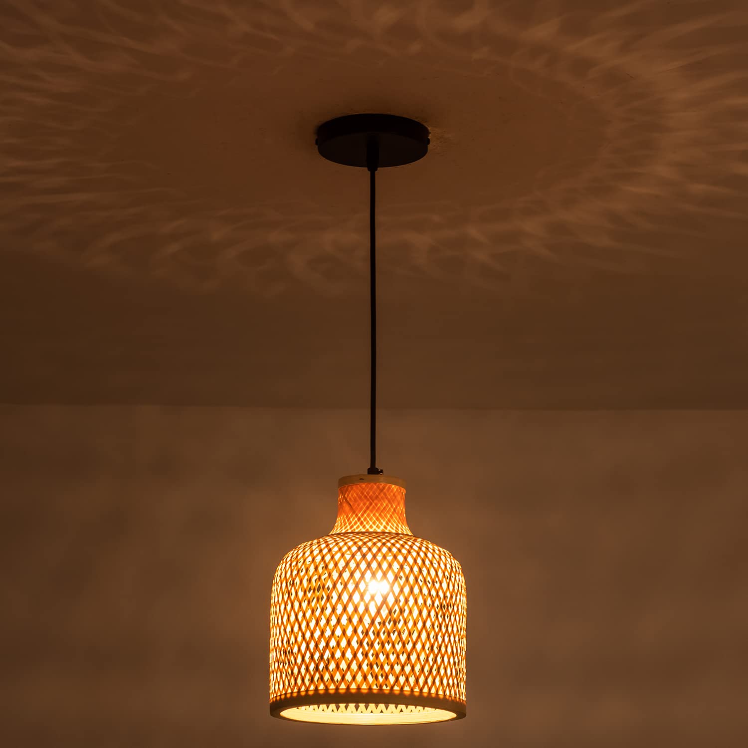 Modern Bamboo Woven Pendant Light Fixture - 2 Pack 7.8