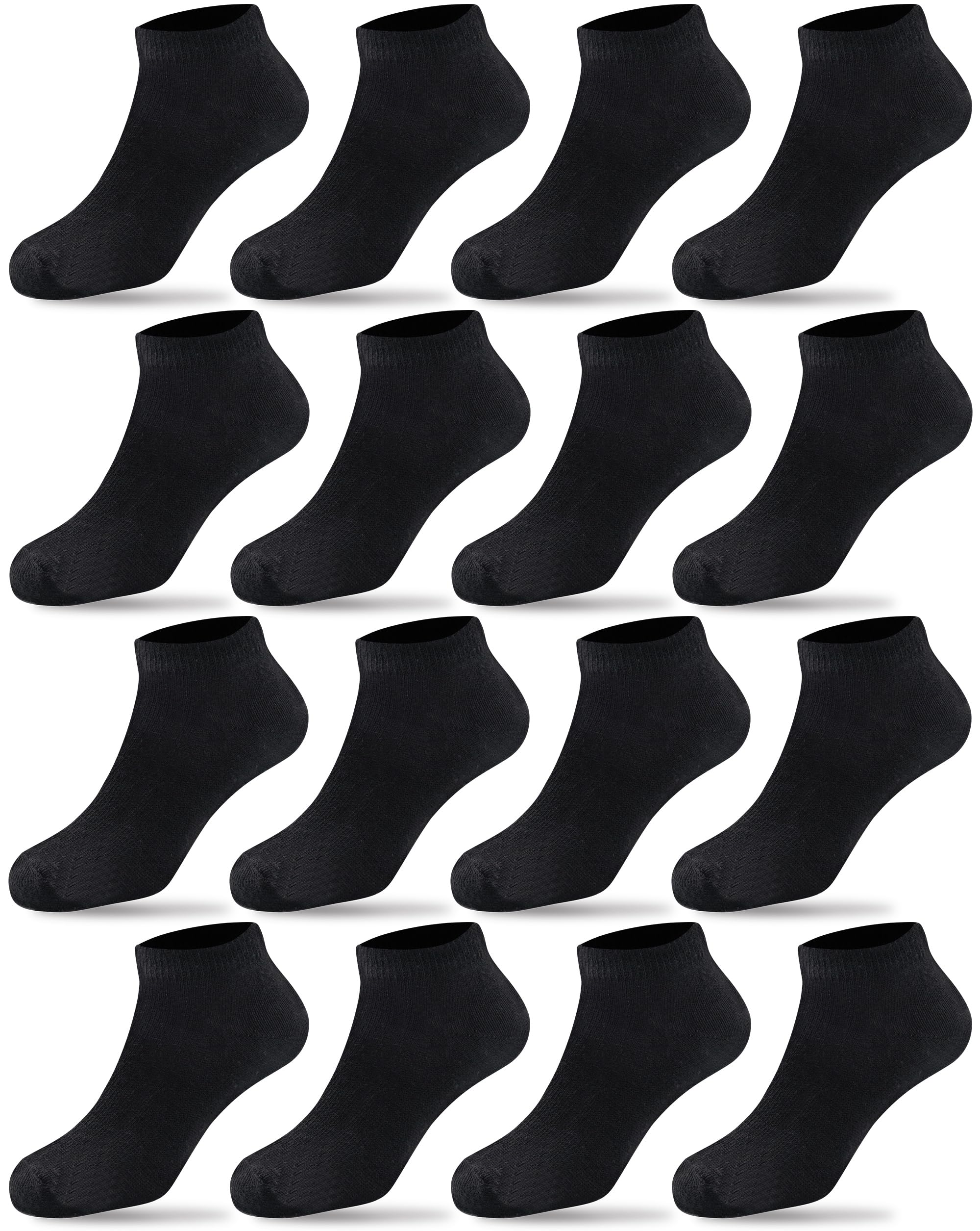 Duufin 16 Pairs Kids Ankle Socks for Boys & Girls - Soft Half Cushion Low Cut Toddler Socks with Non-Slip Grip - Perfect for School, Sports & Daily Wear