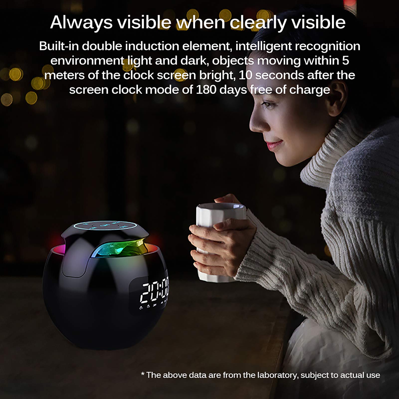 Ulsam 2-in-1 Bluetooth Speaker & Alarm Clock with Digital Display - Portable Wireless Speaker, FM Radio, Smart Sensor, Bluetooth 5.0, USB Charging Port, 5W Output - Perfect for Bedroom, Office, Travel and Outdoor Use (Black)