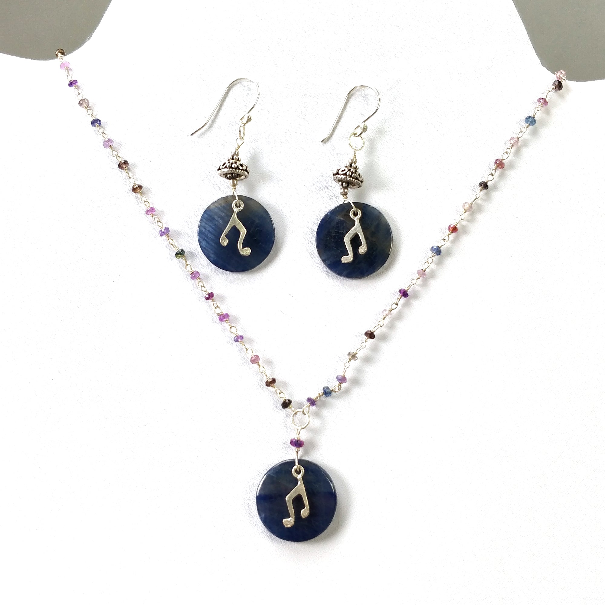 925 Sterling Silver Jewelry Set with Natural Untreated Blue Sapphire Gemstone - 19 Beads Necklace & Drop Dangle Earrings | Perfect for Weddings, Parties & Special Occasions