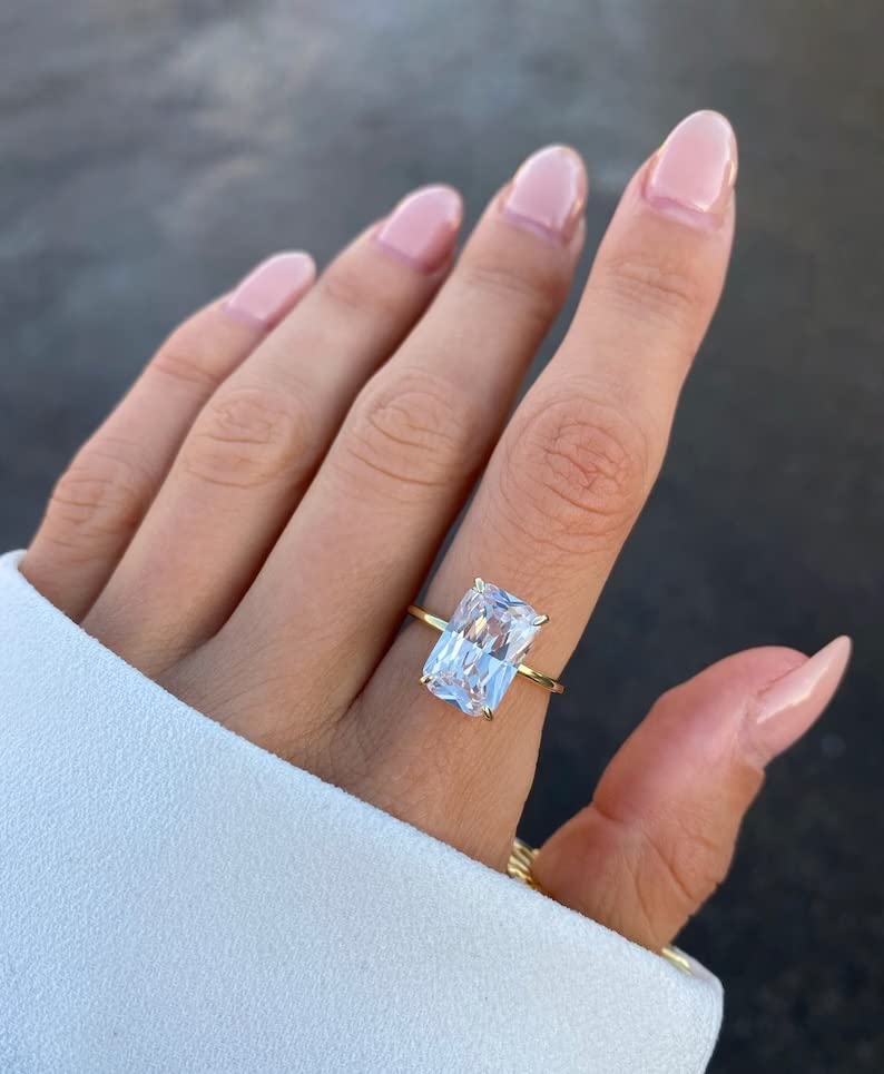 5 Carat Radiant Cut Diamond Solitaire Engagement Ring for Women - 14K Yellow Gold & 925 Sterling Silver Wedding Band - Handmade Promise Ring Set - Perfect Gift for Her, Anniversary, Proposal, or Valentine's Day