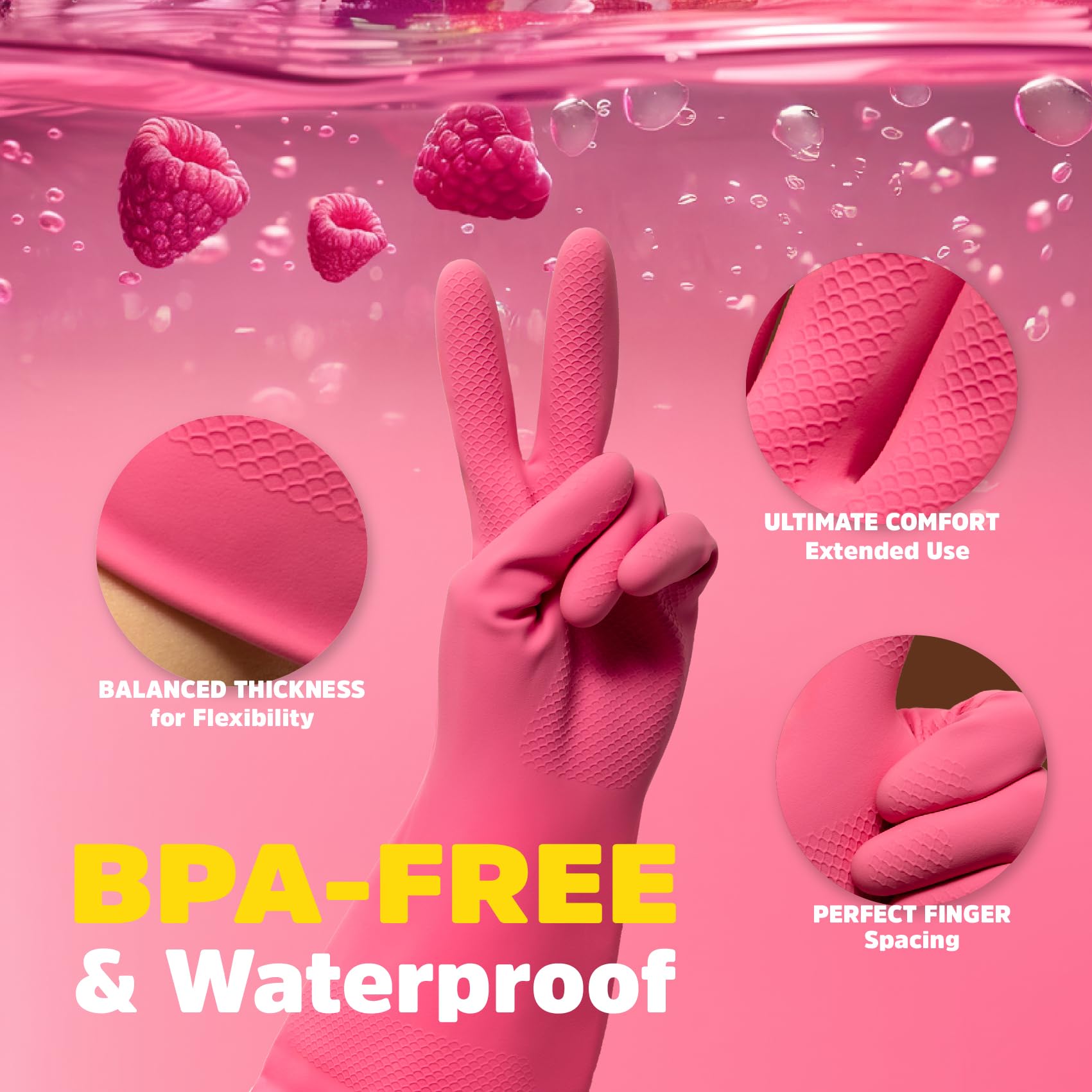 Reusable Rubber Cleaning Gloves for Dishwashing - Medium Size (3 Pairs) - Pink Kitchen Gloves for Washing Dishes, Cleaning & Household Chores - Perfect for Kitchen, Bathroom & Outdoor Cleaning Tasks