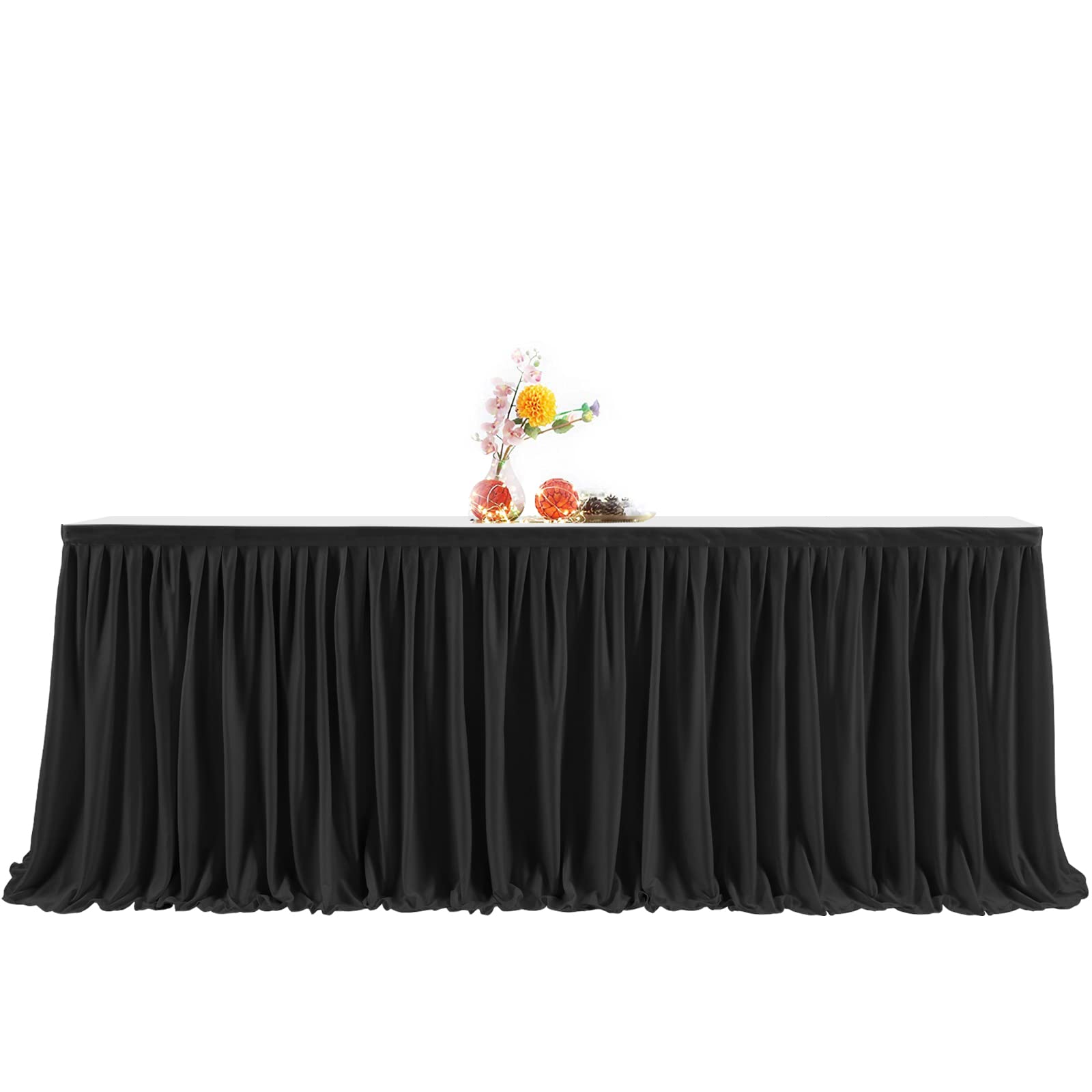 Black Polyester Table Skirt 12ft - Wrinkle Resistant for Banquet & Wedding Decor