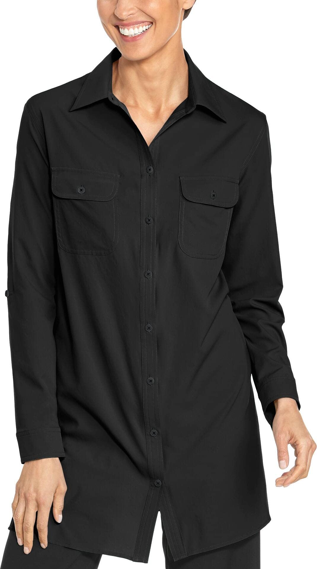 Coolibar UPF 50+ Women's Sun Protective Santorini Tunic Shirt - Long Sleeve Beach Cover Up for Swimming, Travel & Outdoor Activities
