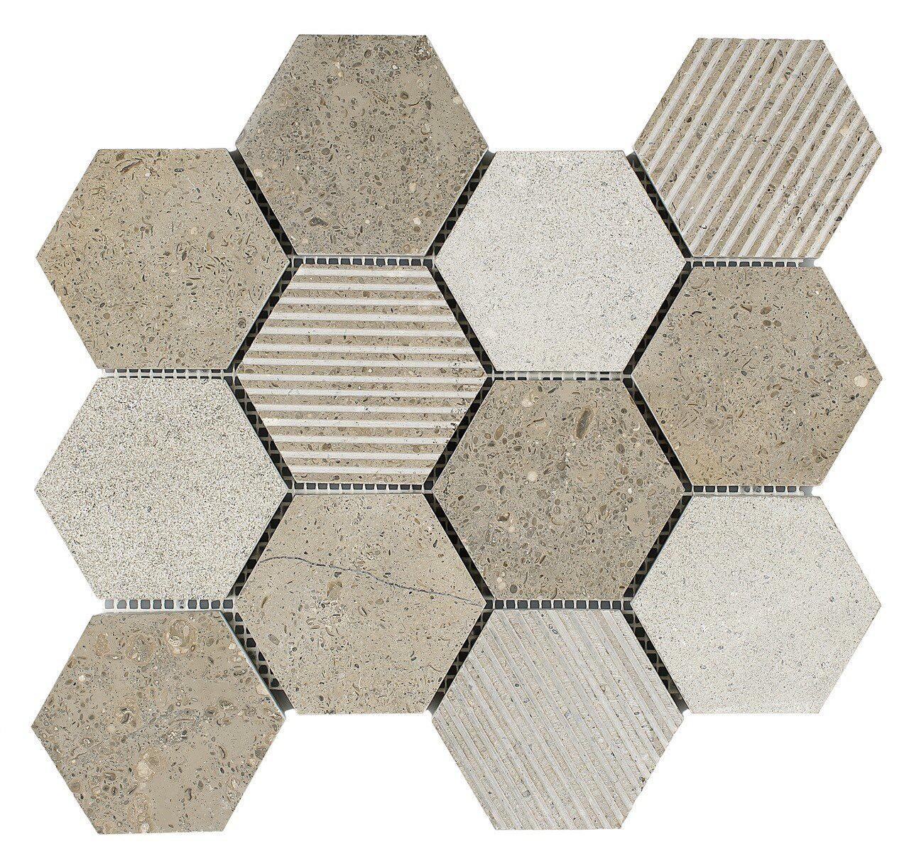 Hexagon Limestone Mosaic Tile - Grey Peel and Stick Backsplash for Kitchen & Bathroom - Waterproof Geometric Wall Tile for Home Decor