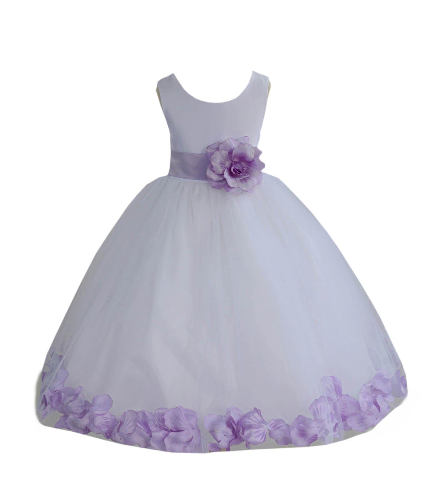 White Tulle Rose Petals Flower Girl Dress - Elegant Christening Gown for Weddings, Baptisms & Special Occasions - Style 302T (Size 8)