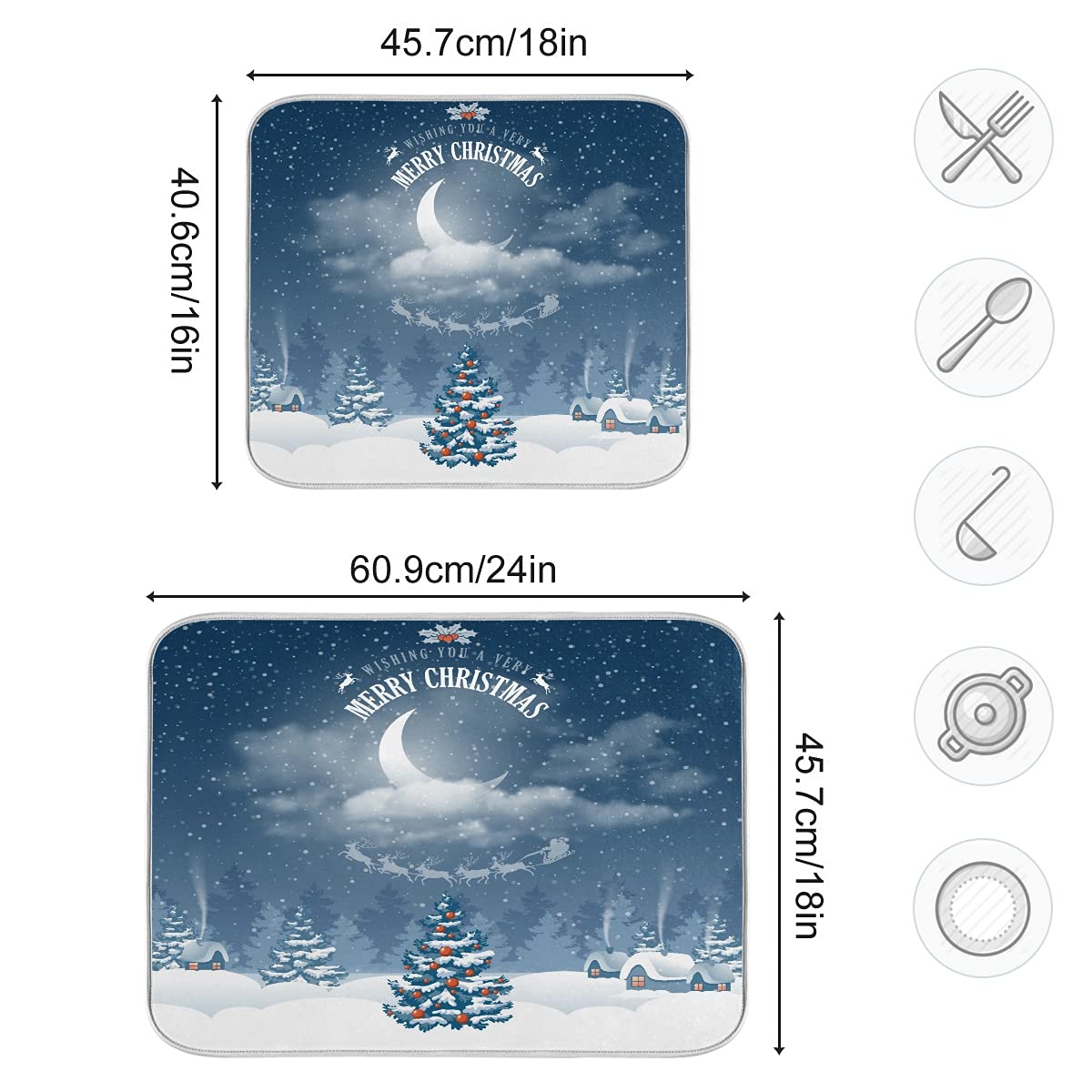 Premium Christmas-Themed Microfiber Dish Drying Mat - Super Absorbent, Heat Resistant Kitchen Counter Pad (16