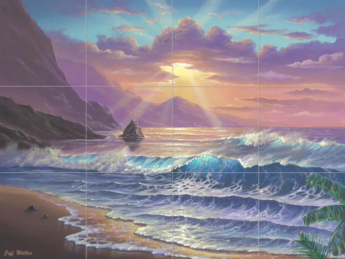 Ceramic Backsplash Tile Mural - Coastal Beach & Ocean Scene for Kitchen, Bathroom & Shower - Morning Majesty by Jeff Wilkie - Perfect for Coastal-Themed Home Decor & Spa-Like Bathroom Renovations