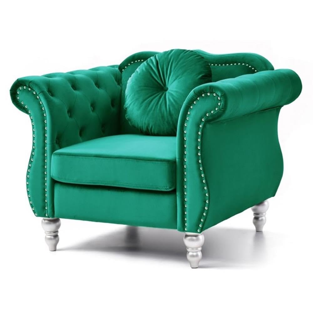 Luxury Hollywood Velvet Accent Chair in Emerald Green - Mid-Century Modern Living Room Furniture for Home Decor & Lounge Seating