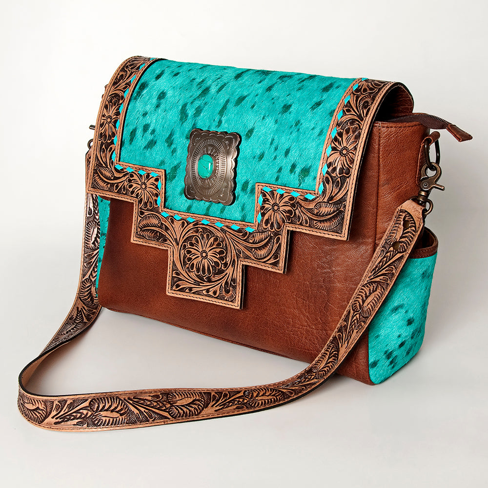 American Darling Hand-Tooled Genuine Leather Women's Western Handbag Purse with Hair On Hide - Perfect for Cowgirl Fashion, Rodeo Events & Western Style Outfits