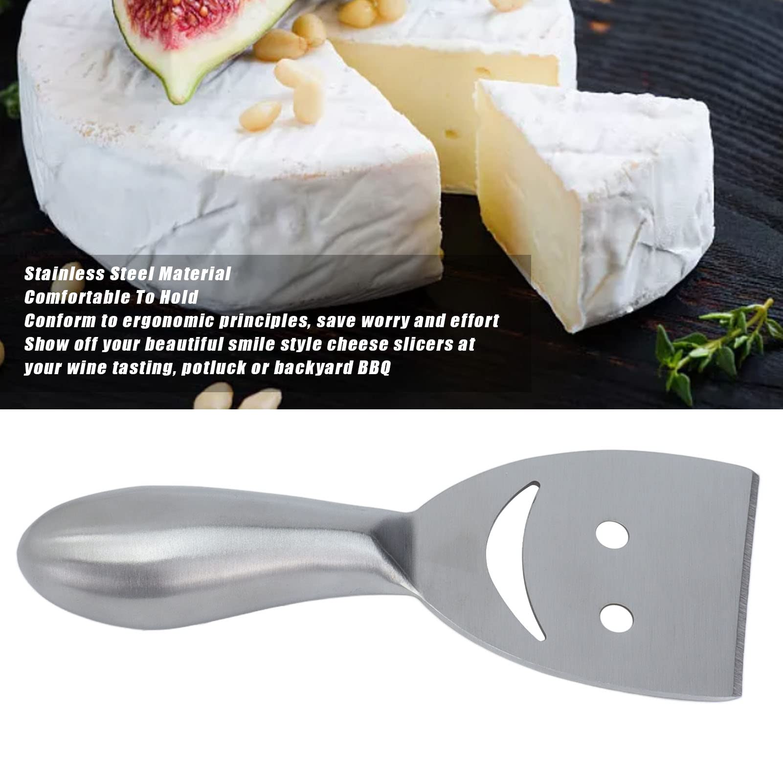 2-Piece Stainless Steel Cheese Knife Set with Smiling Face - 5-Inch Cheese Slicer, Spreader & Planer for Semi-Soft and Hard Cheeses | Perfect for Charcuterie Boards, Wine Pairings & Dinner Parties