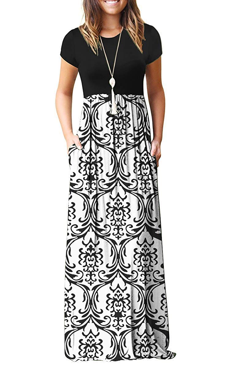 MISFAY Women's Casual Short Sleeve Loose Plain Maxi Dress with Pockets - Summer Beach, Vacation & Everyday Wear Long Dress