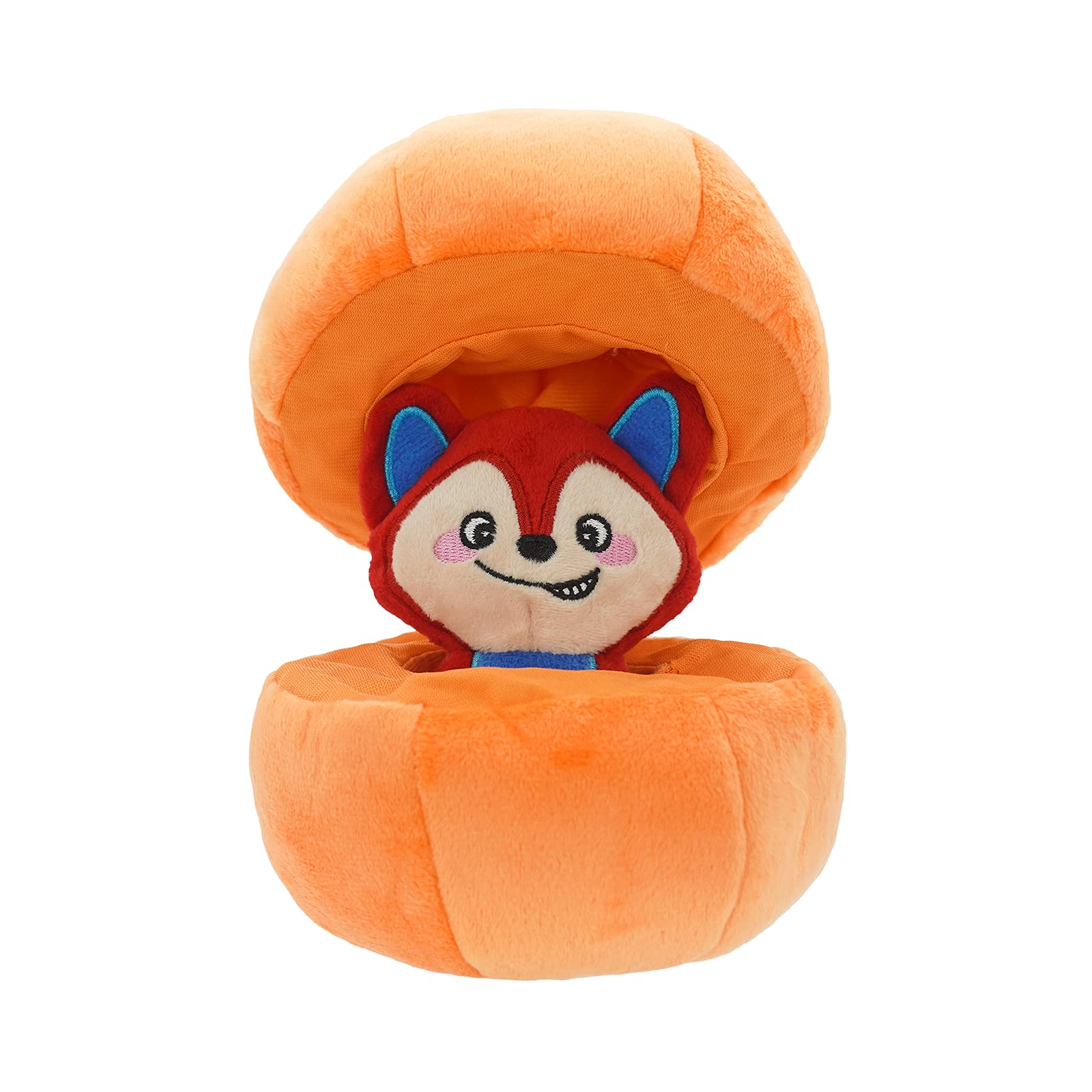 HugSmart Pet - Fruity Critterz Squeaky Hide and Seek Plush Dog Toys | 2-in-1 Interactive Puzzle Toys for Small & Medium Dogs | Pumpkin Hiding Fox | Perfect for Indoor Play, Training & Bonding with Your Pet