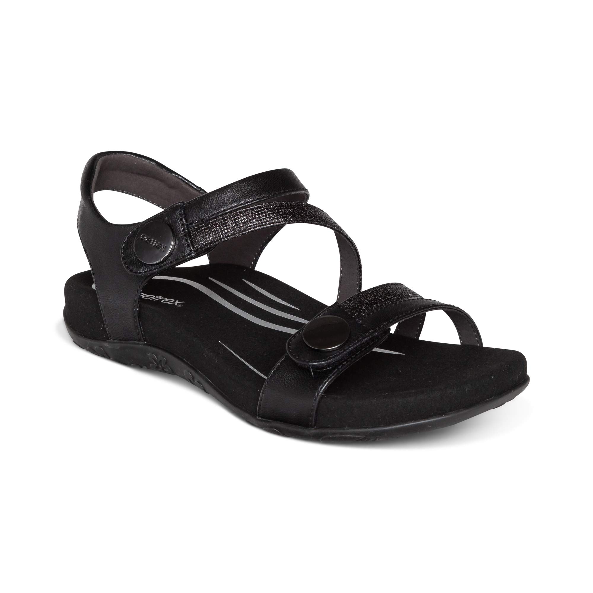 Aetrex Women's Jess Orthopedic Adjustable Strap Sandals with Memory Foam & Arch Support - Comfortable Flat Sandals for Walking, Travel & Everyday Wear