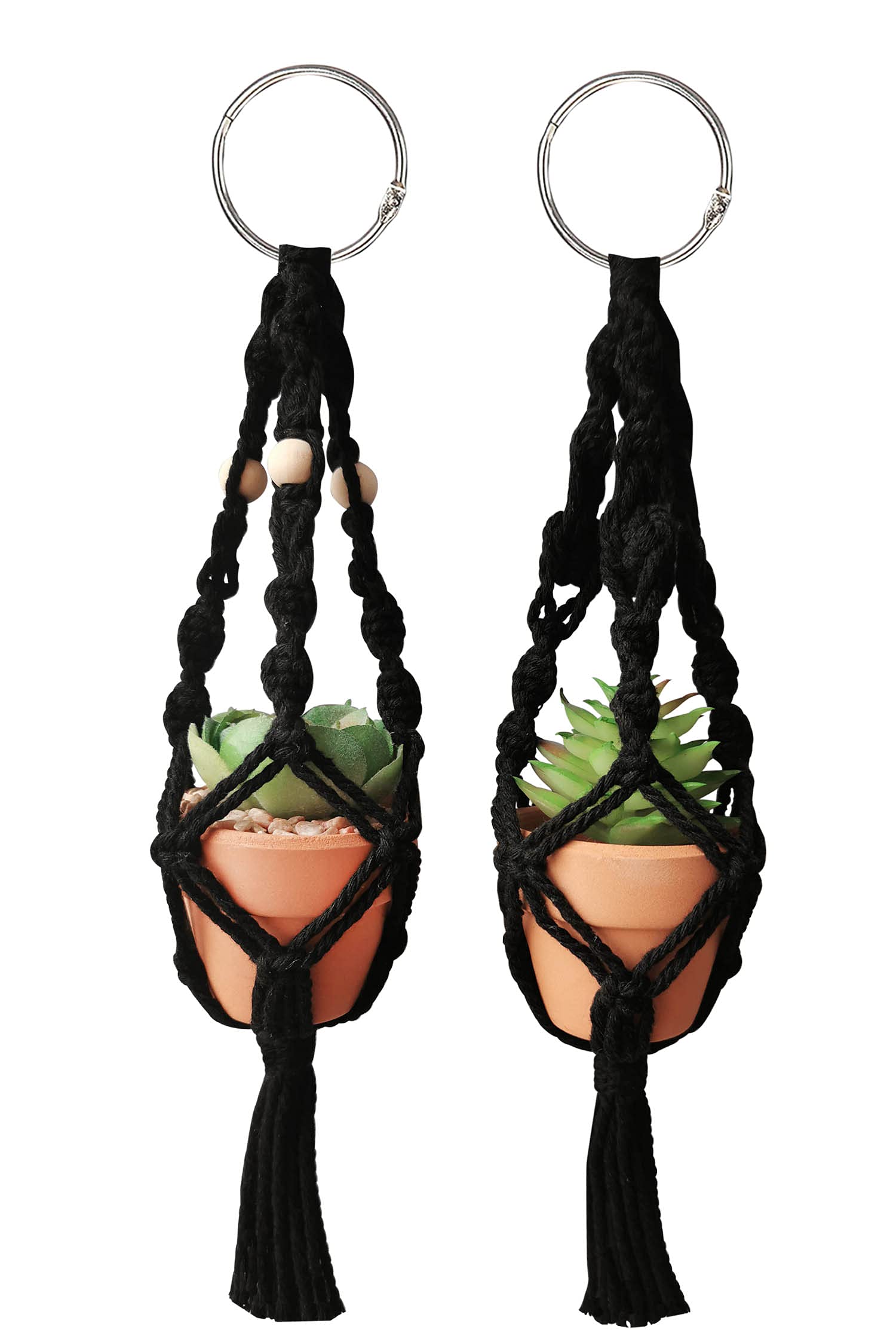 Boho Macrame Hanging Car Plant Decor - Mini Succulent Hanger for Rearview Mirror, Cute Car Accessories | Perfect for Road Trips, Office Desk & Home Décor