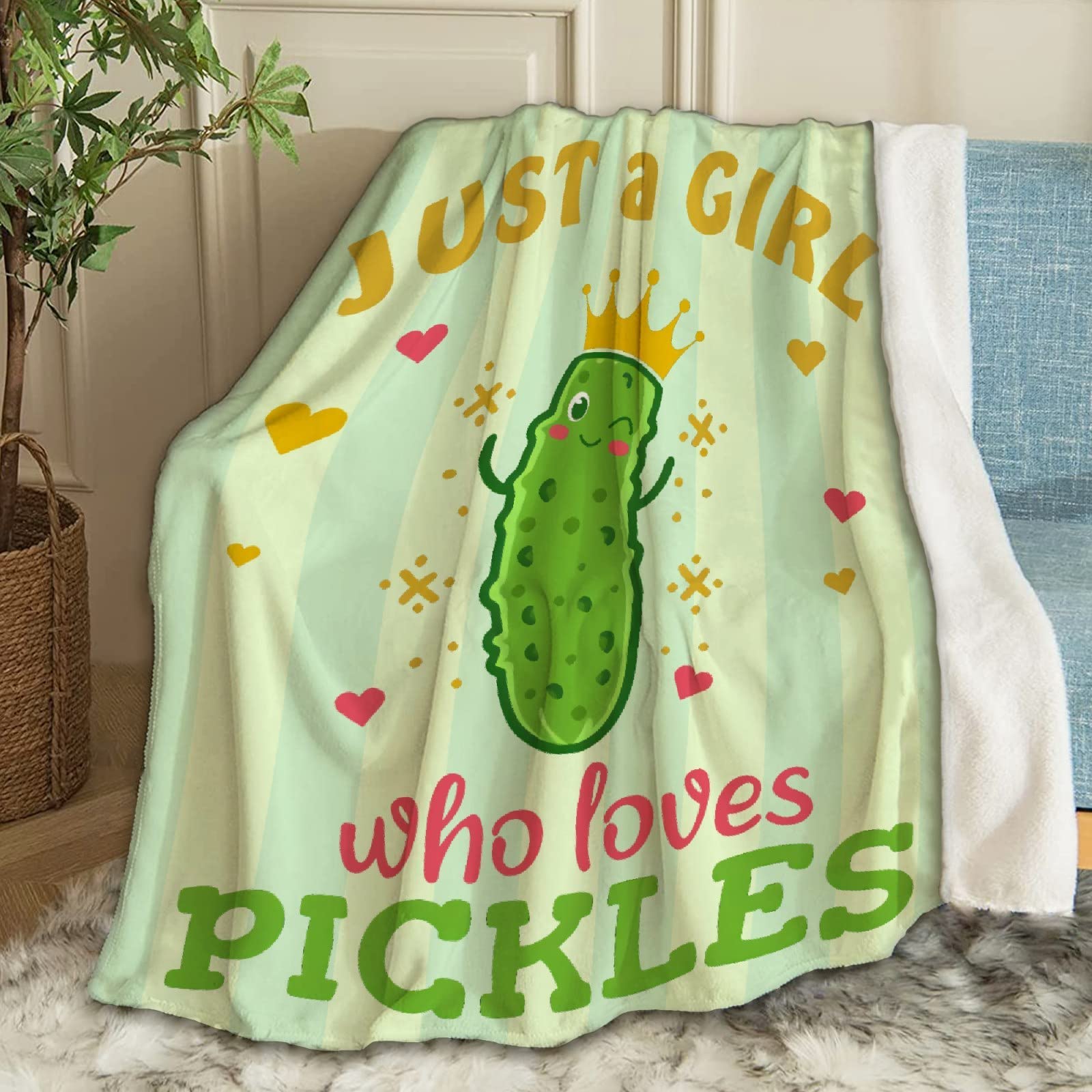 Just A Girl Who Loves Pickles Throw Blanket - Soft Flannel Fleece Microfiber Plush Blanket for All Seasons (120x90 inches) - Perfect for Bed, Couch, Sofa & Family Snuggling | Cozy Gift for Pickle Lovers, Home Decor & Movie Nights