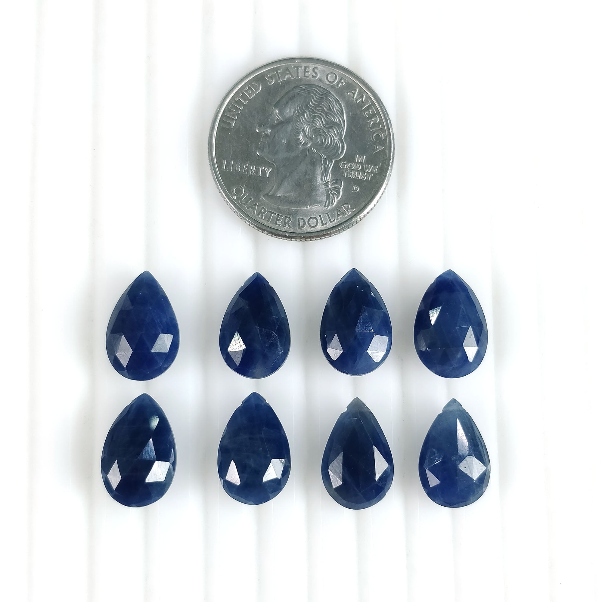 44.70cts Natural Untreated Blue Sapphire Gemstone - Pear Shape Briolette, Checker Cut, Side Drilled (14x9mm, 8pcs) - September Birthstone for Jewelry Making - Perfect for Necklaces, Earrings & DIY Craft Projects (With Video)