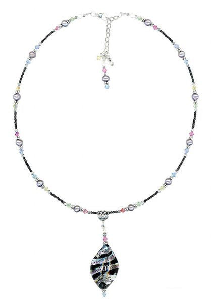 Black Venetian Twist Murano Glass Lampwork Beaded Necklace - Elegant Handmade Jewelry for Women, Perfect for Evening Parties & Special Occasions