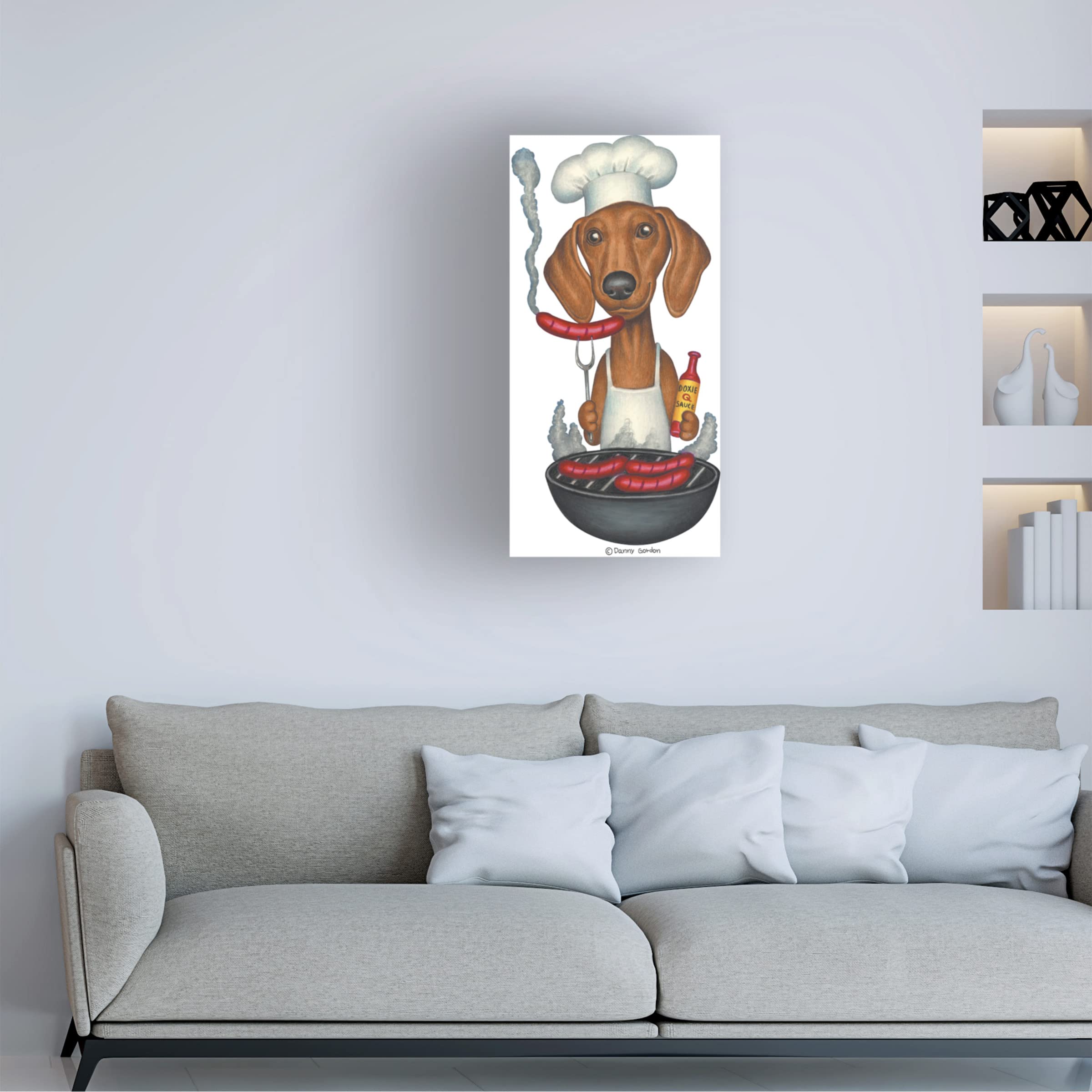 Danny Gordon Art - Brown Dachshund Cooking Wieners Canvas Wall Art Print | Modern Home Decor for Kitchen, Dining Room & Office | Trademark Fine Art Collection